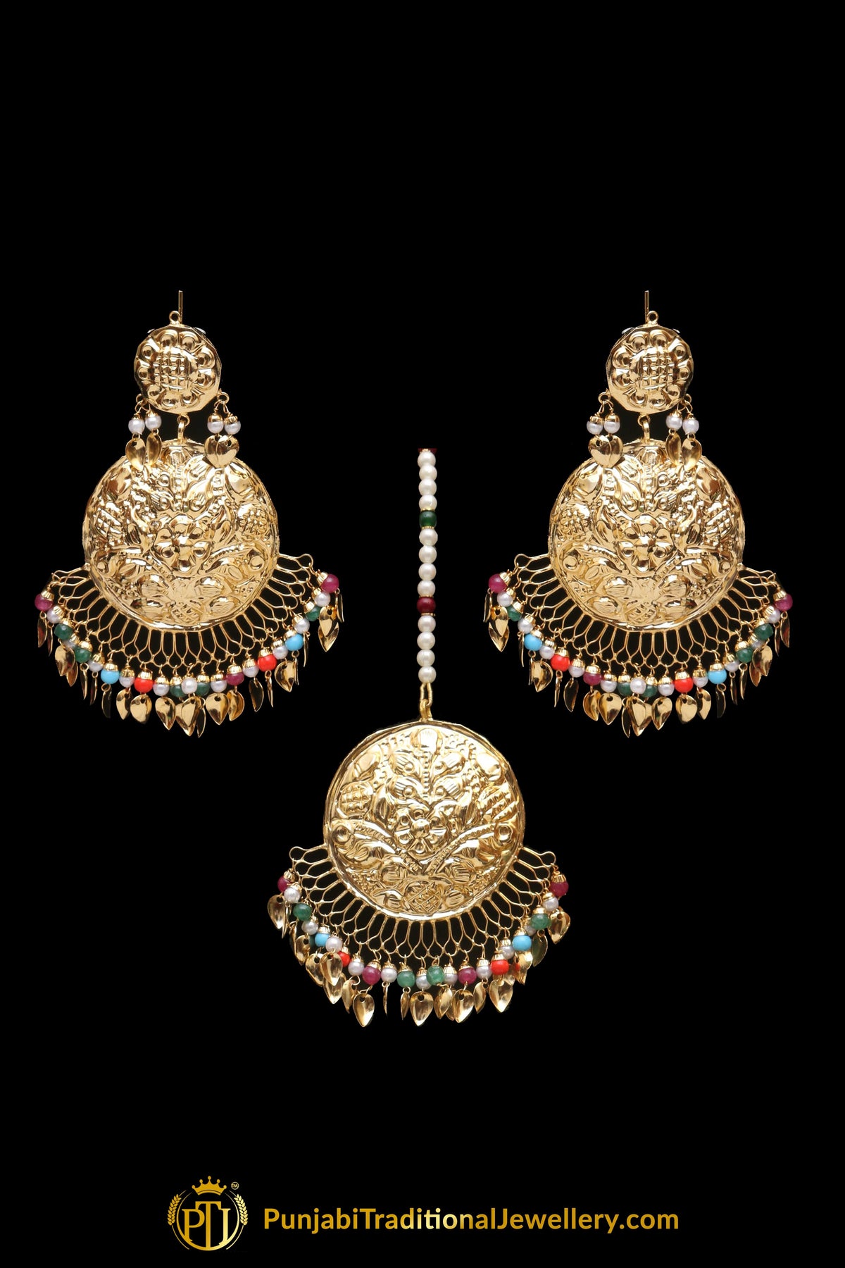 Multi Gold Plated Pippal Patti Necklace Set By Punjabi Traditional Jewellery
