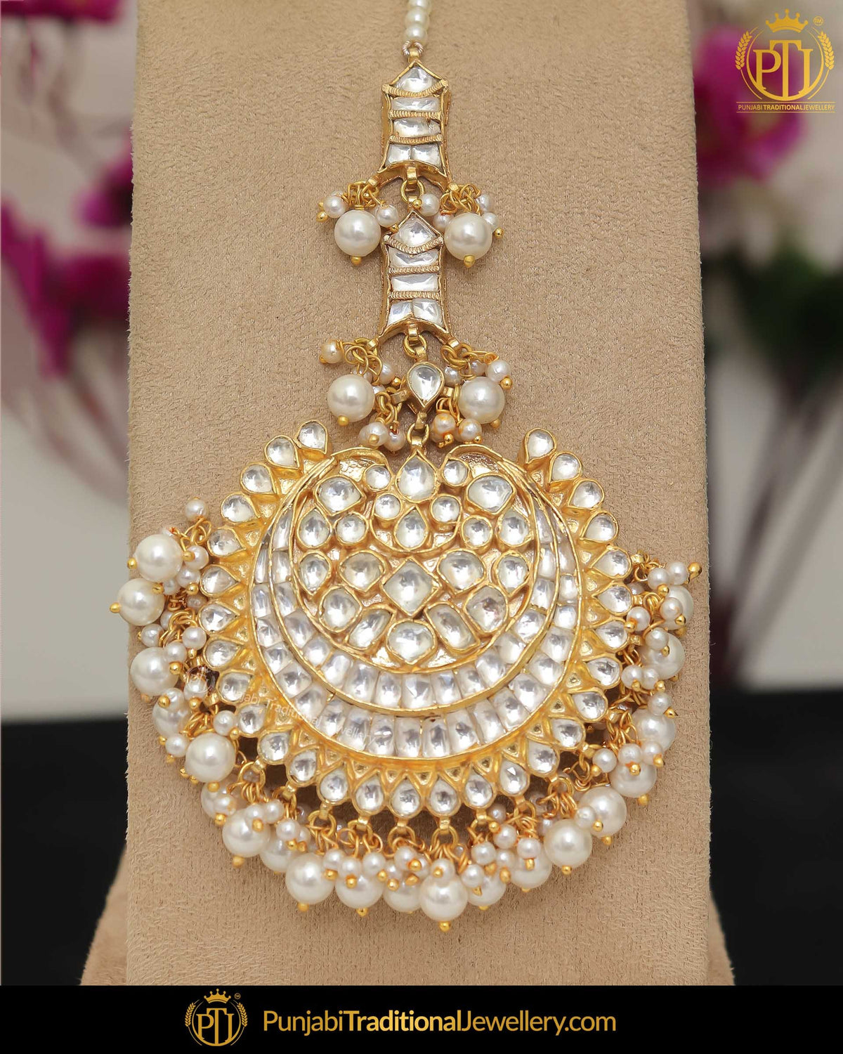Gold Finished Kundan Pearl Tikka | Punjabi Traditional Jewellery Exclusive