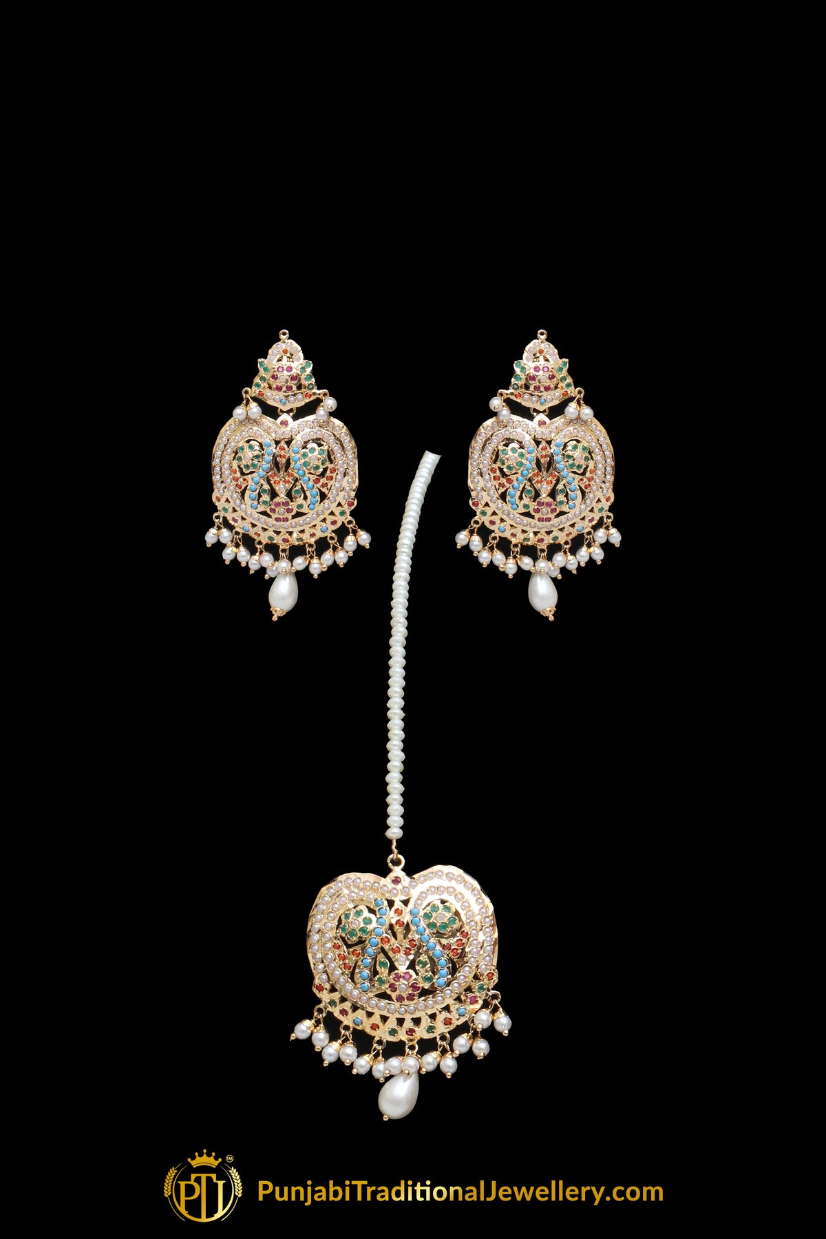 Multi Pearl Jadau Necklace Set By Punjabi Traditional Jewellery