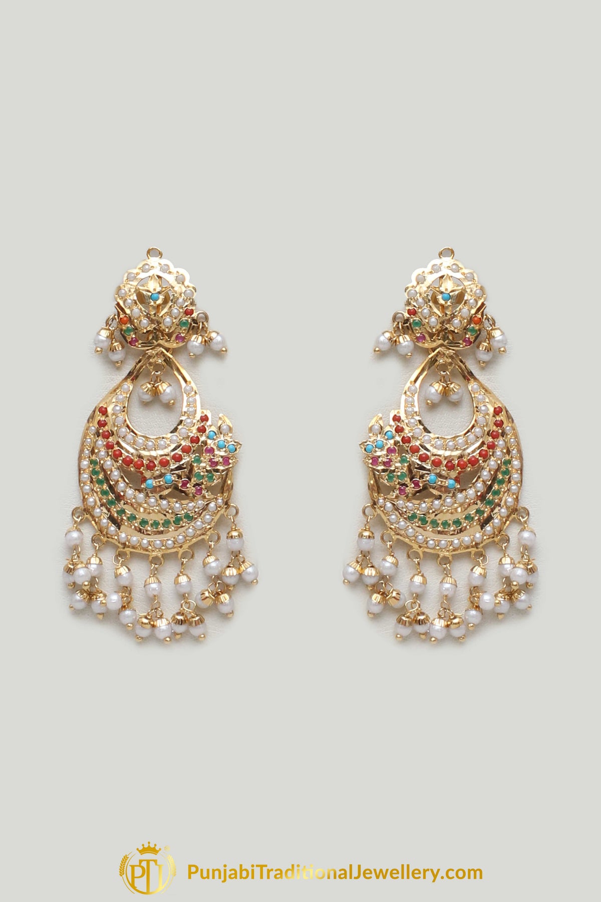 Multi Jadau Pearl Necklace Set By Punjabi Traditional Jewellery