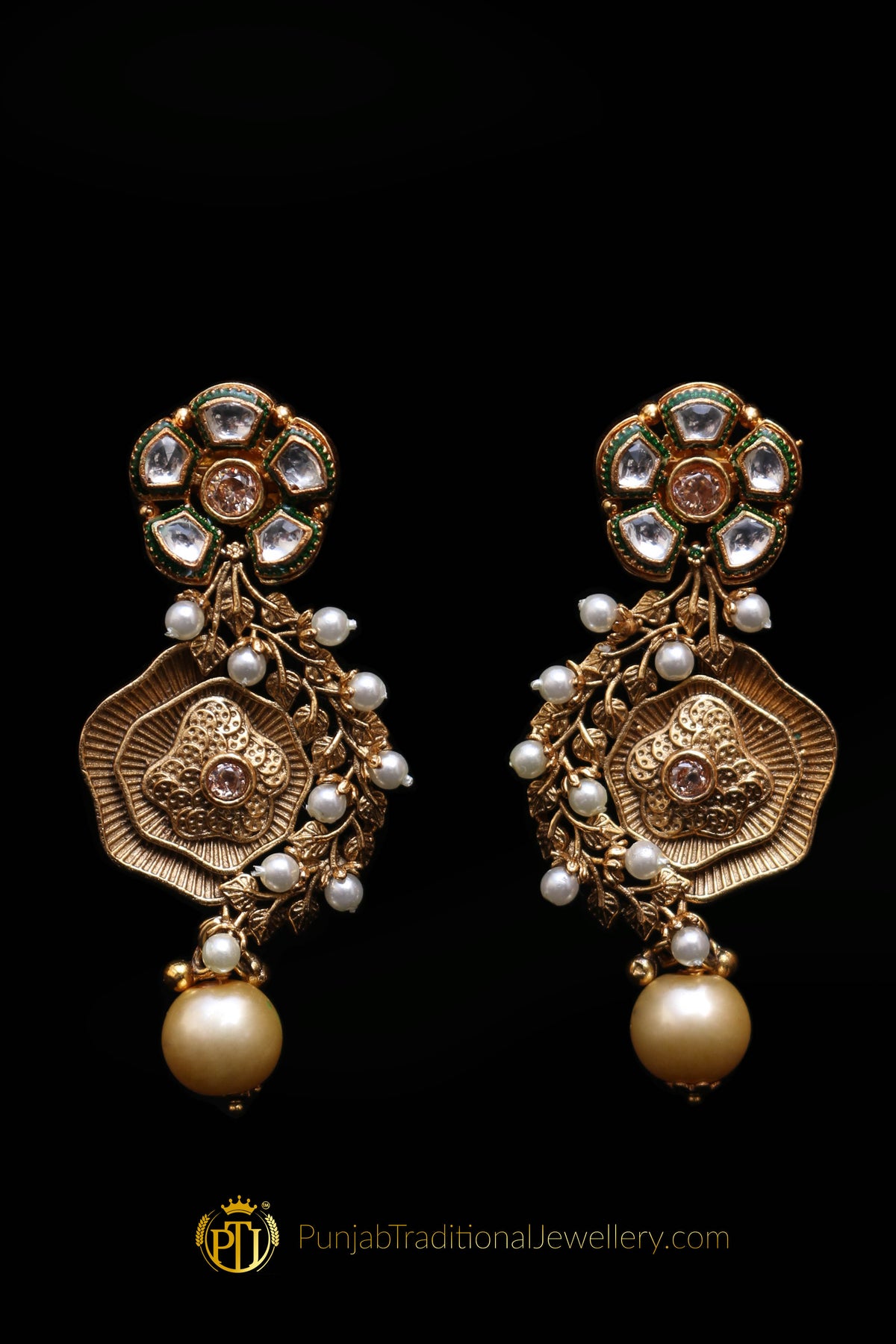 Polki Antique Gold Necklace Set By Punjabi Traditional Jewellery