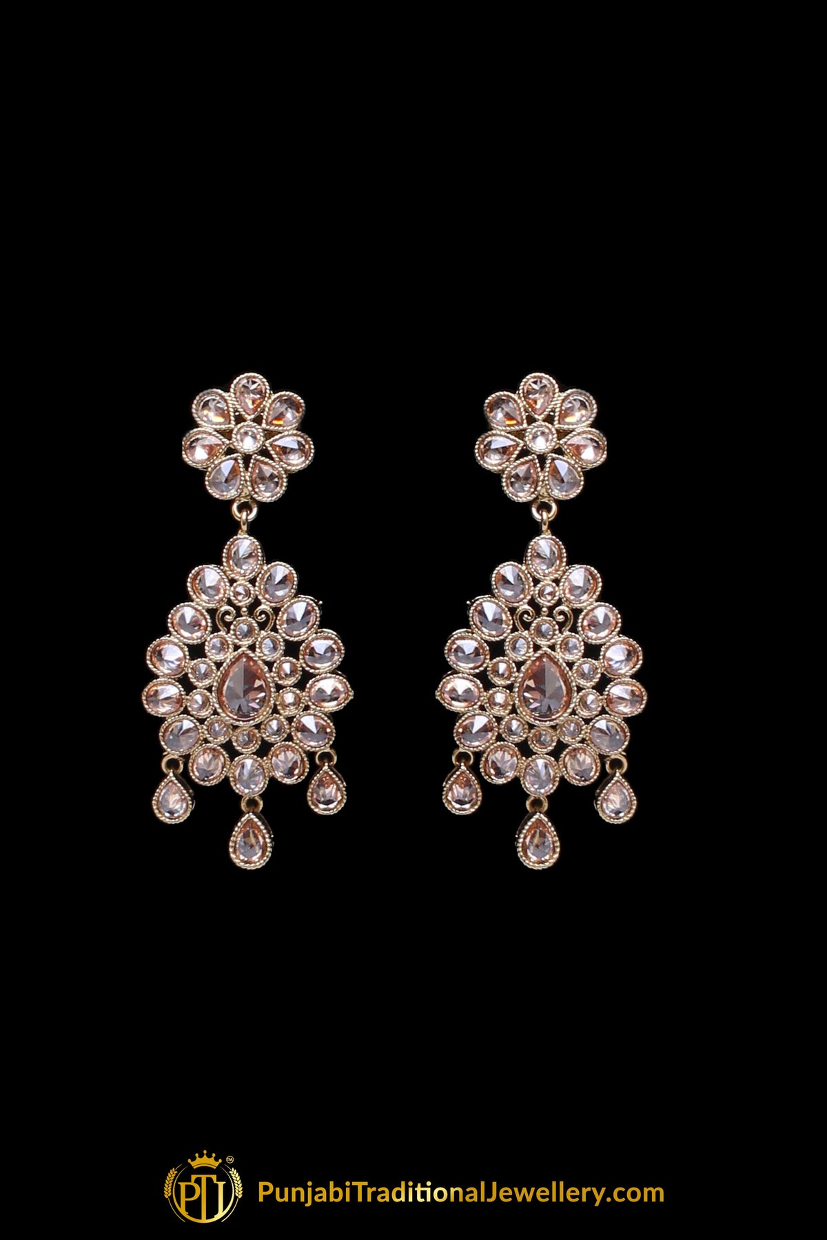 Golden Champagne Stone Necklace Set By Punjabi Traditional Jewellery