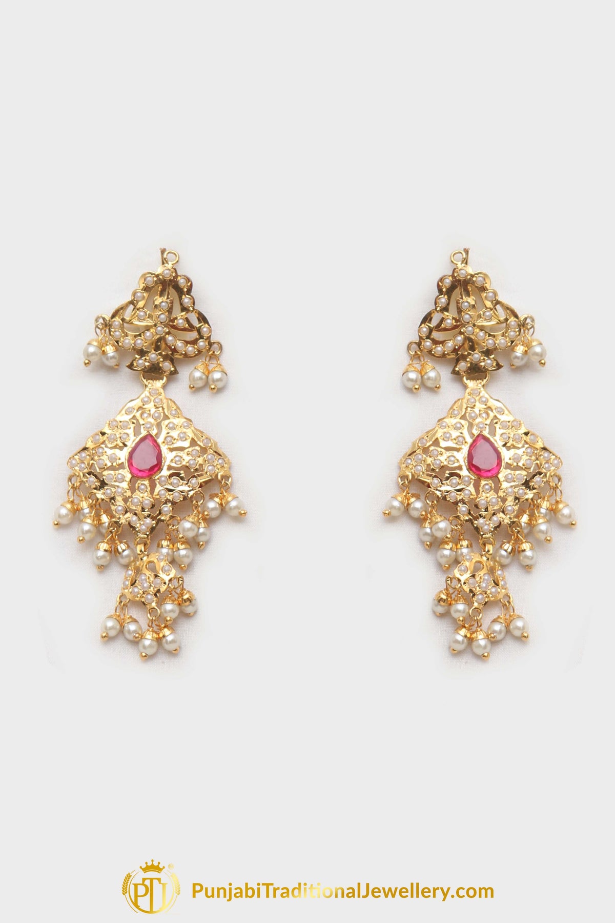 Ruby Emerald Jadau Necklace Set By Punjabi Taditional Jewellery