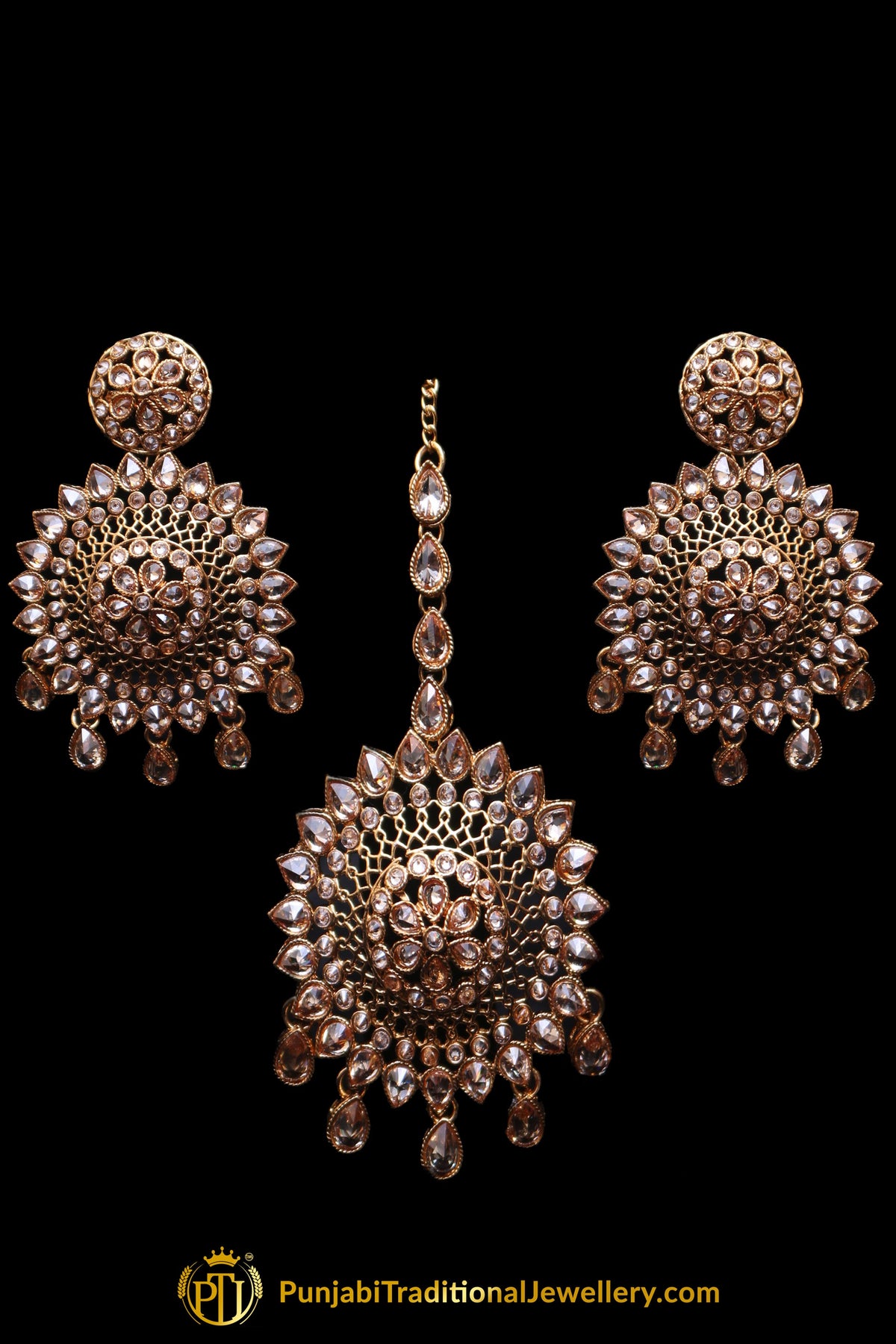 Champagne Stone Choker Necklace Set By Punjabi Traditional Jewellery