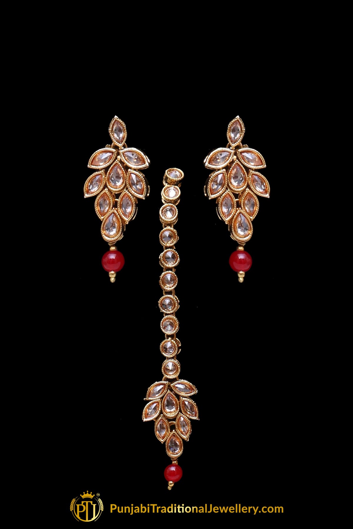 Red Champagne Stone Necklace Set By Punjabi Taditional Jewellery