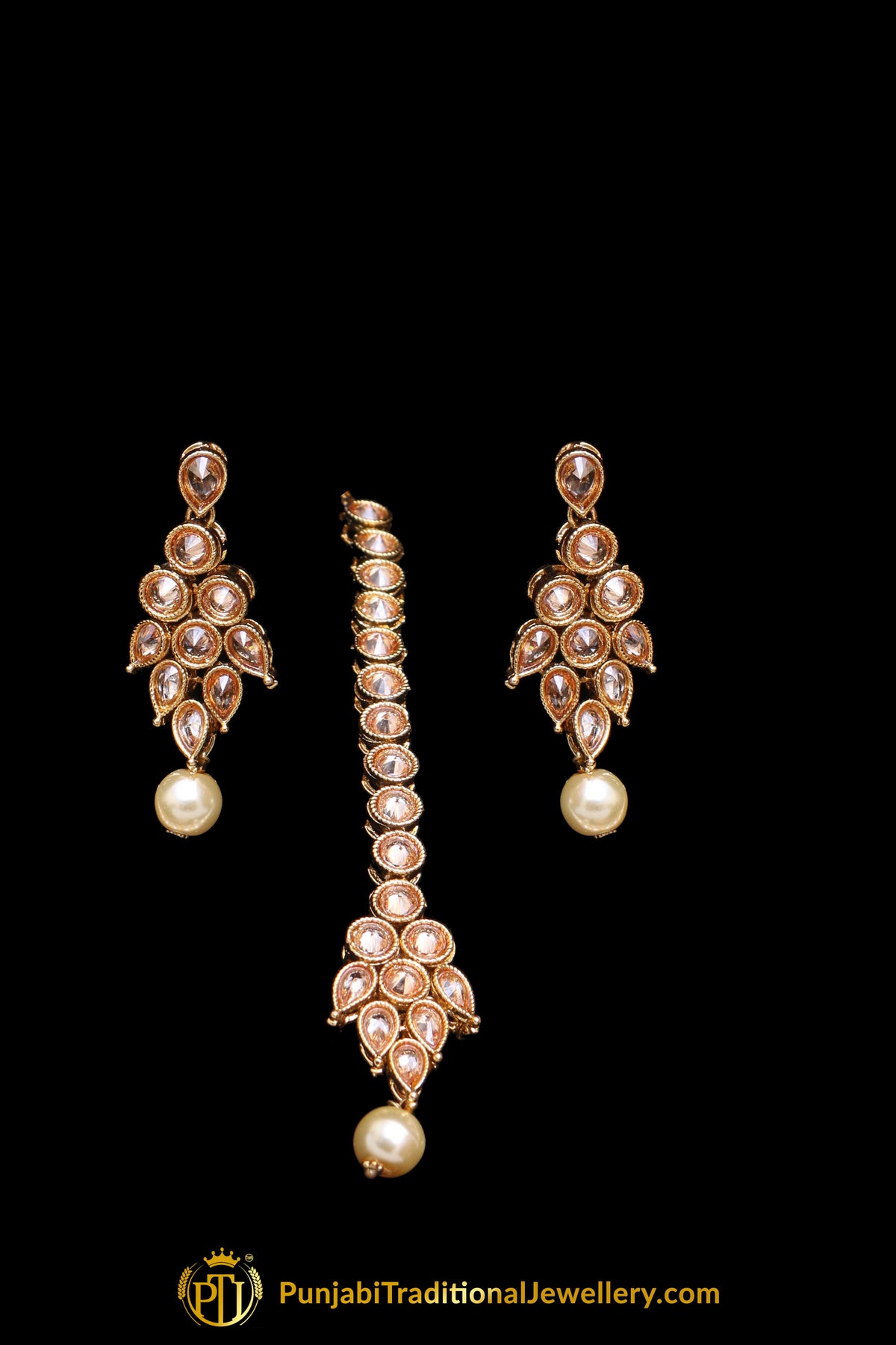 Pearl Champagne Stone Necklace Set By Punjabi Taditional Jewellery