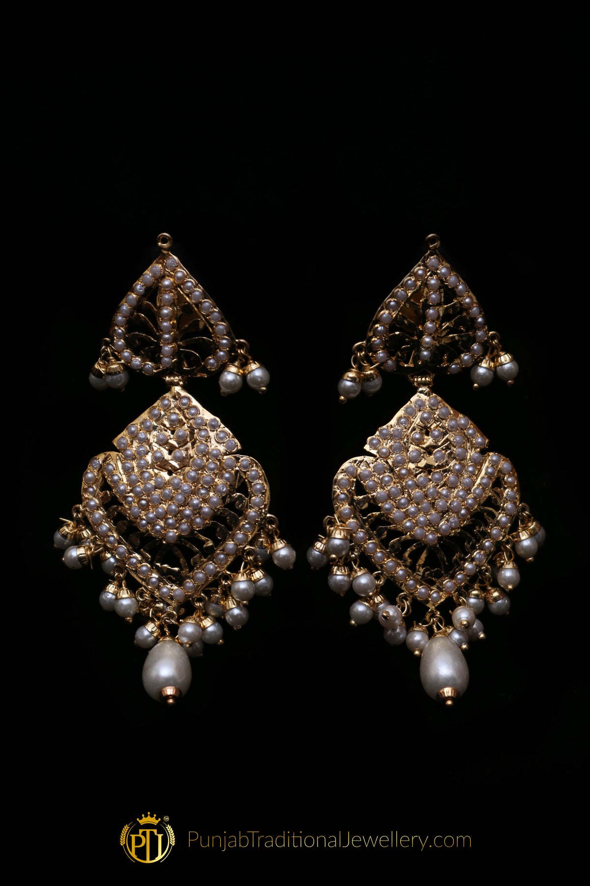 Golden Jadau Necklace Set By Punjabi Traditional Jewellery
