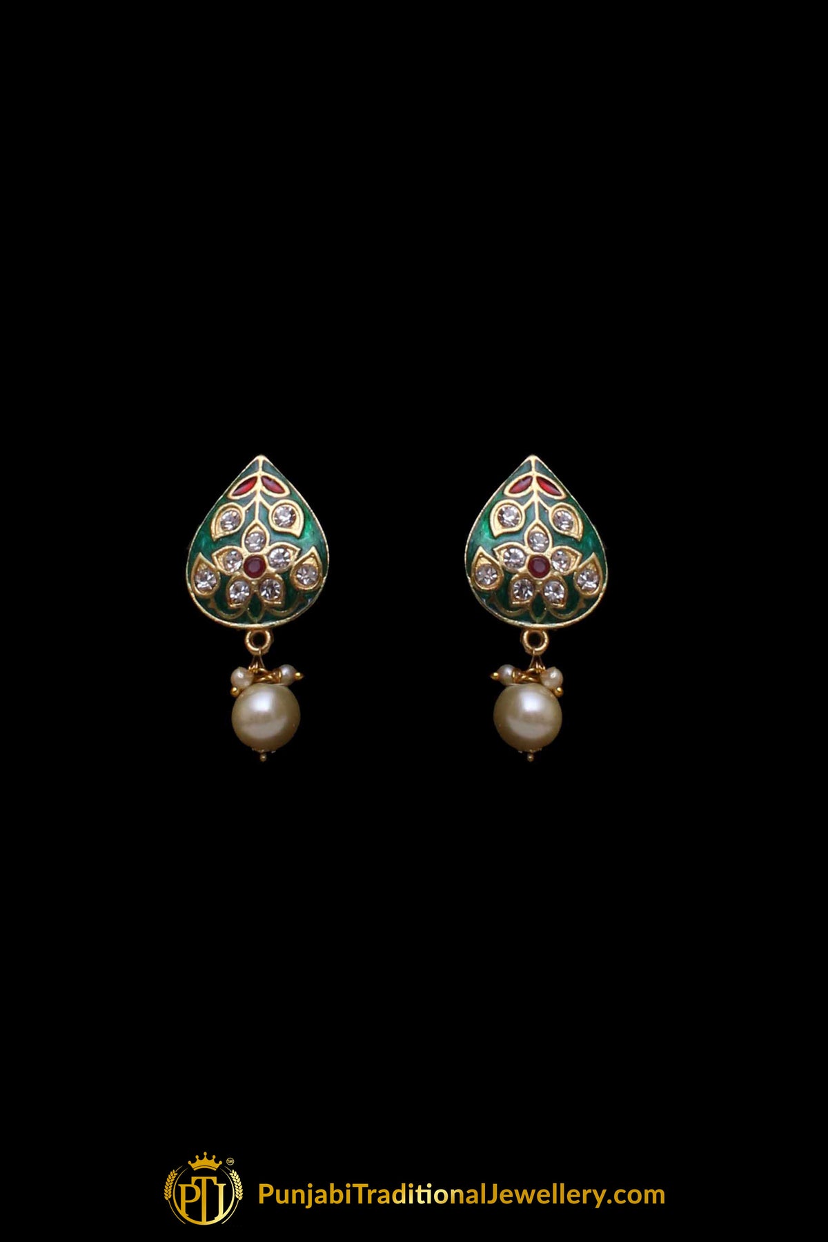 Green Kundan Pearl Necklace Set By Punjabi Traditional Jewellery