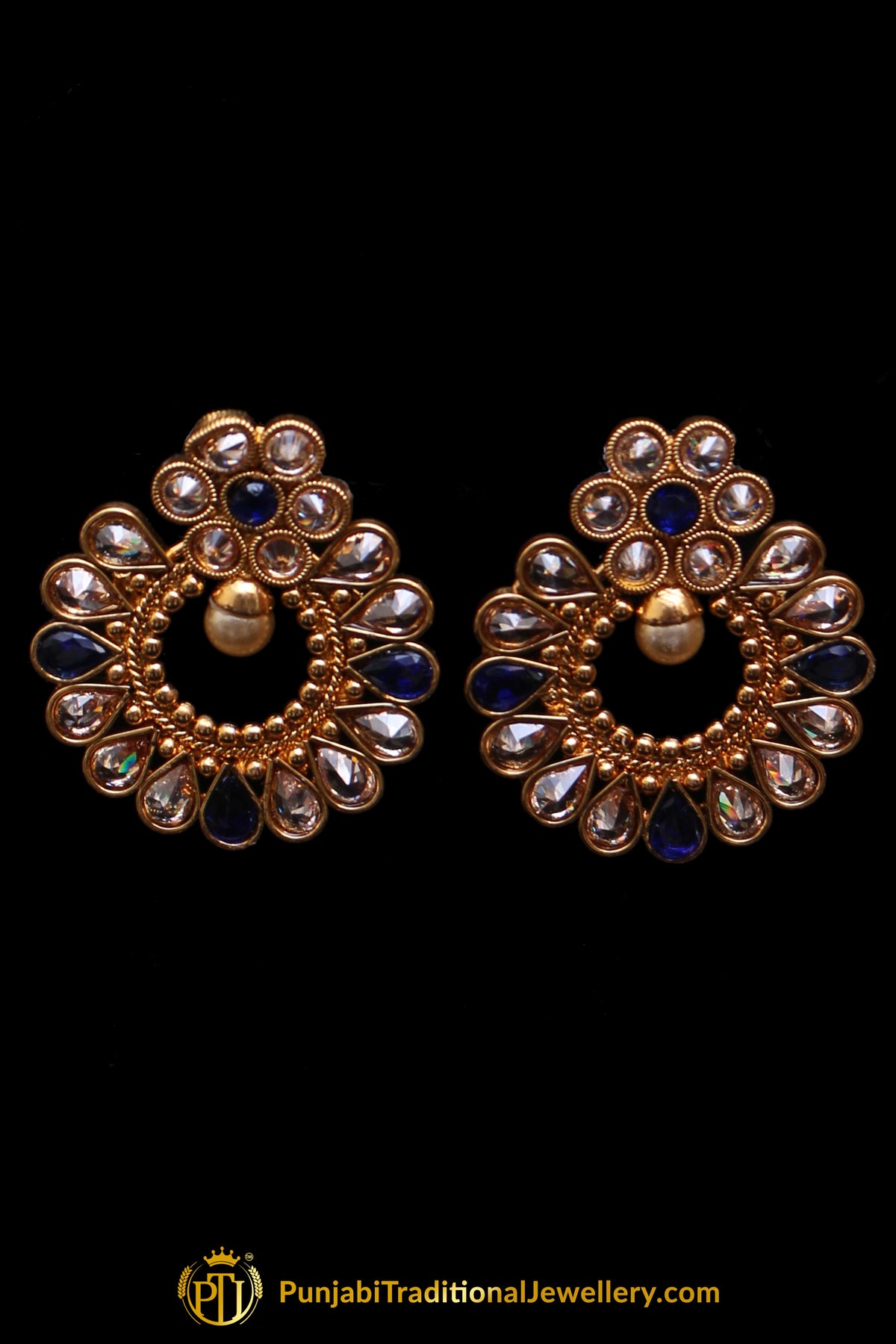 Blue Polki Necklace Set By Punjabi Traditional Jewellery