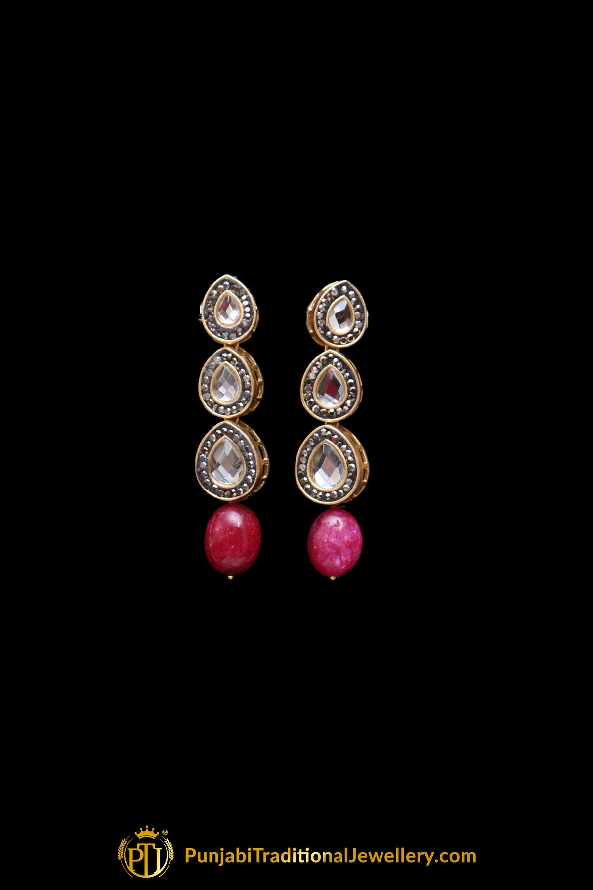Green Red Polki Pearl Necklace Set By Punjabi Traditional Jewellery