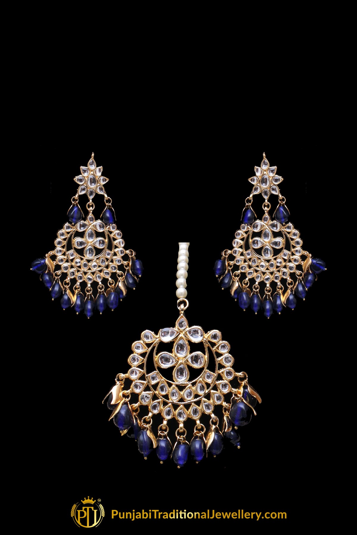 Blue Pearl Kundan Necklace Set Punjabi Traditional Jewellery