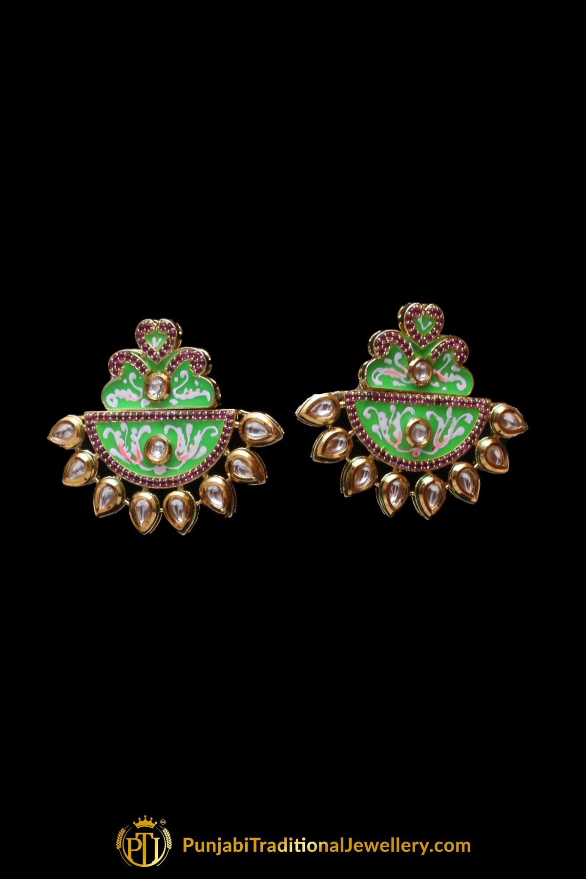 Green Kundan Mala Meena Necklace Set By Punjabi Traditional Jewellery