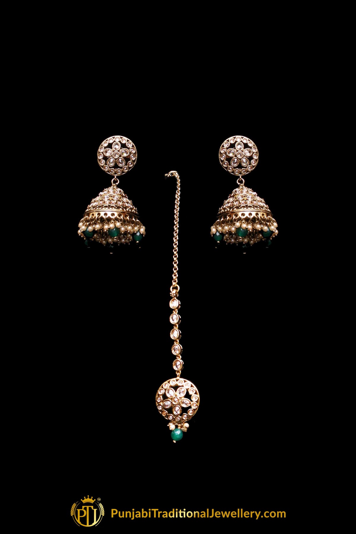 Golden Champagne Stone Necklace Set By Punjabi Traditional Jewellery