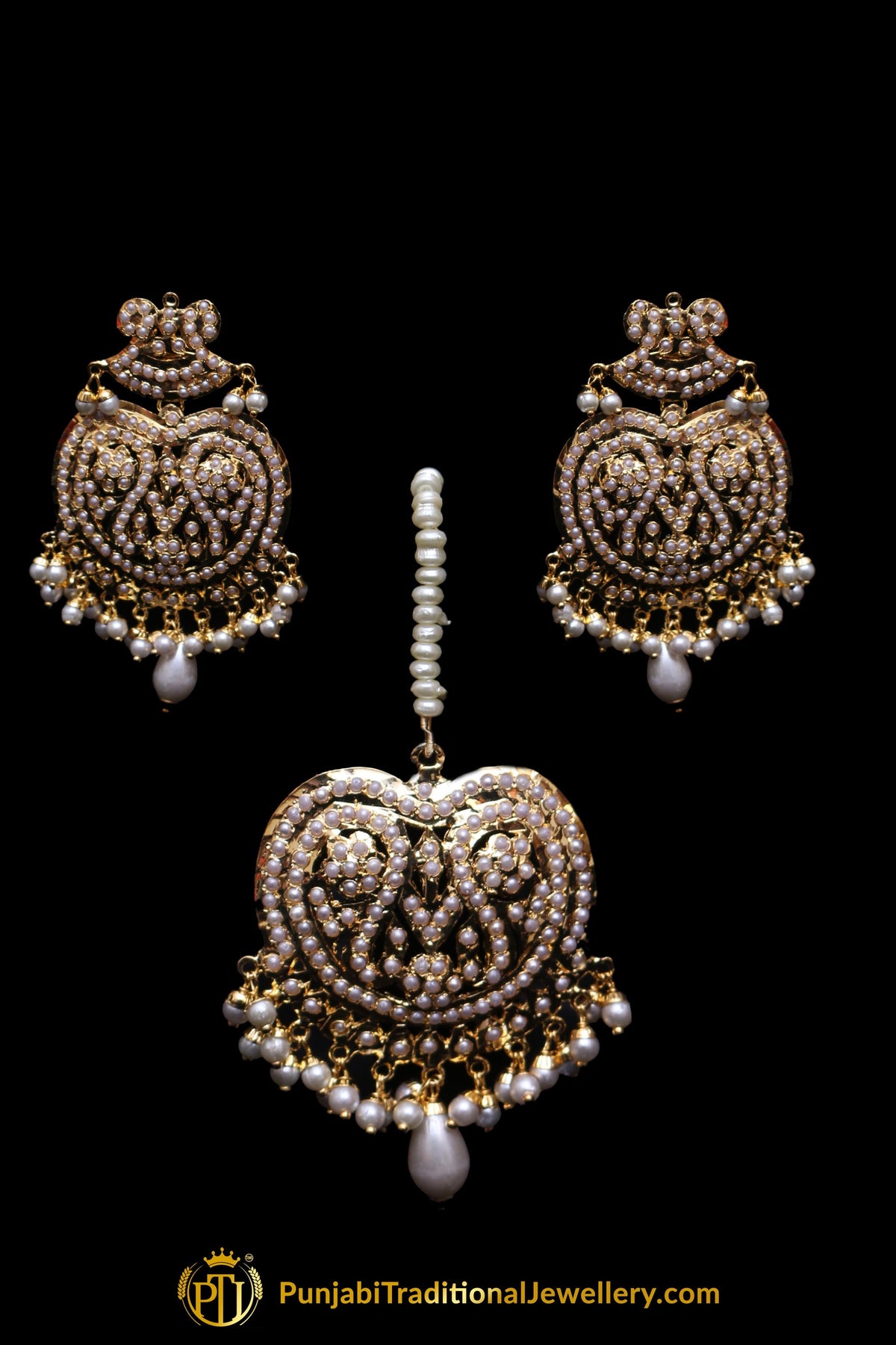 Jadau White Pearl Mala Necklace Set By Punjabi Traditional Jewellery