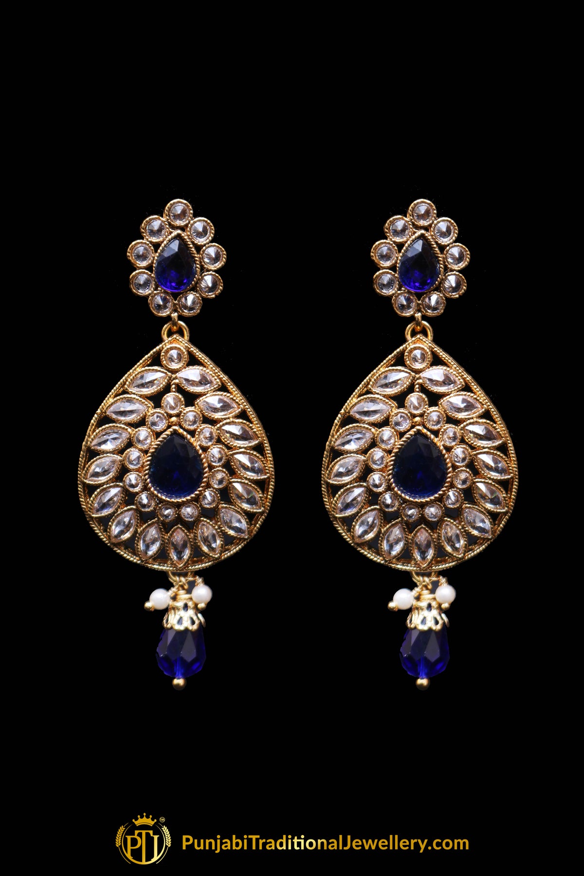 Polki Blue Earrings By Punjabi Traditional Jewellery