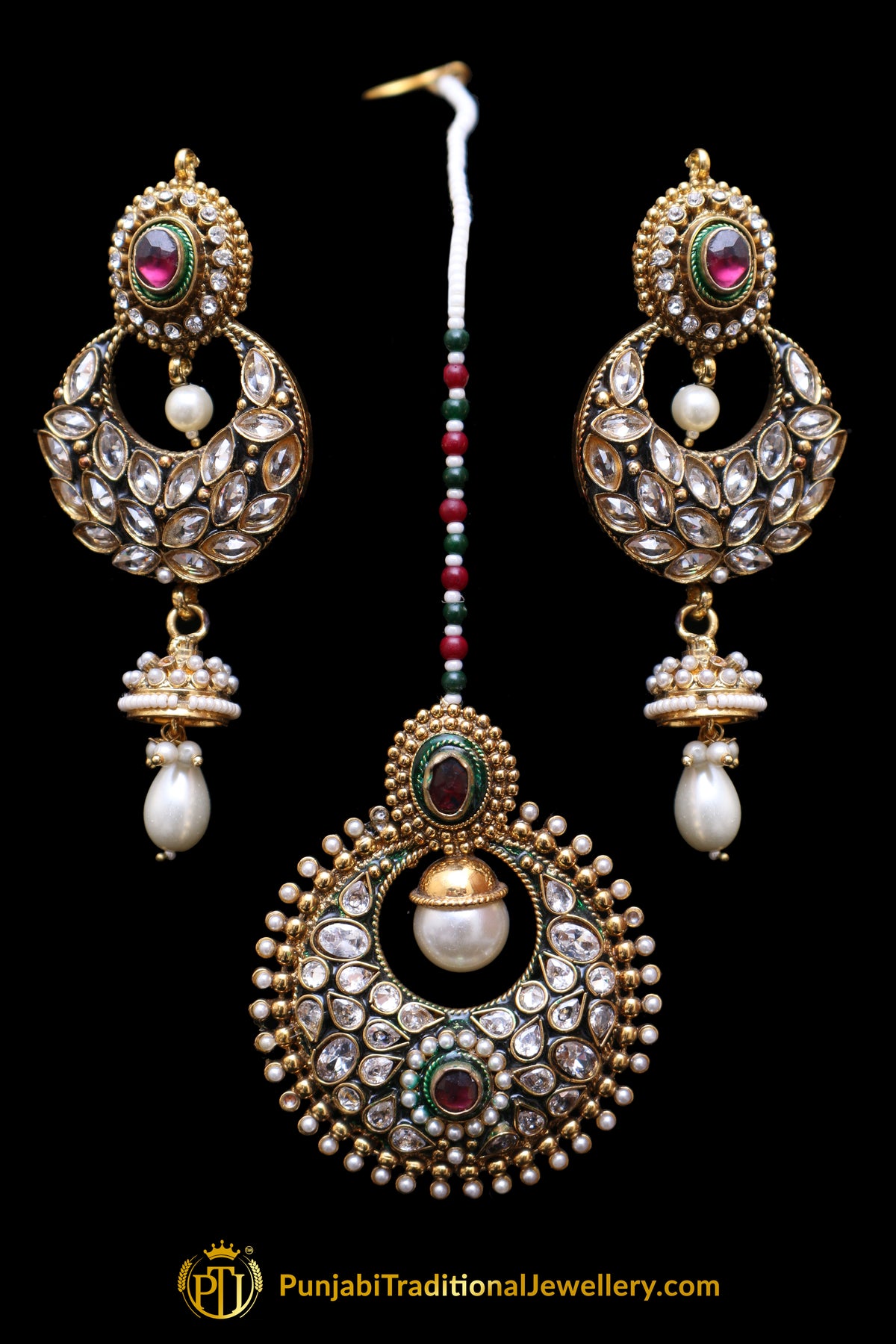 Polki Earring Tikka Set By Punjabi Traditional Jewellery