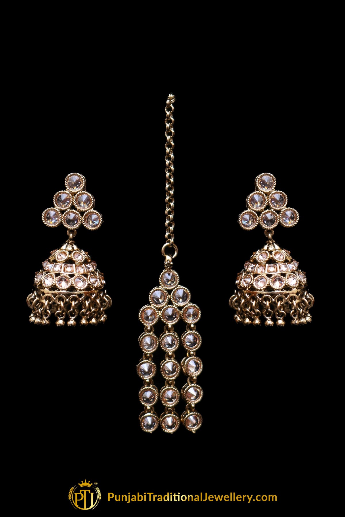 Golden Champagne Stone Necklace Set By Punjabi Traditional Jewellery