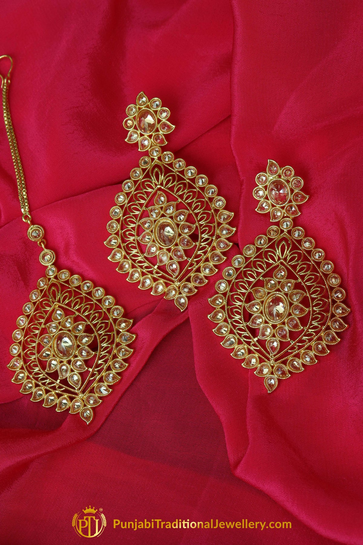 Polki Earrings Tikka Set By Punjabi Traditional Jewellery