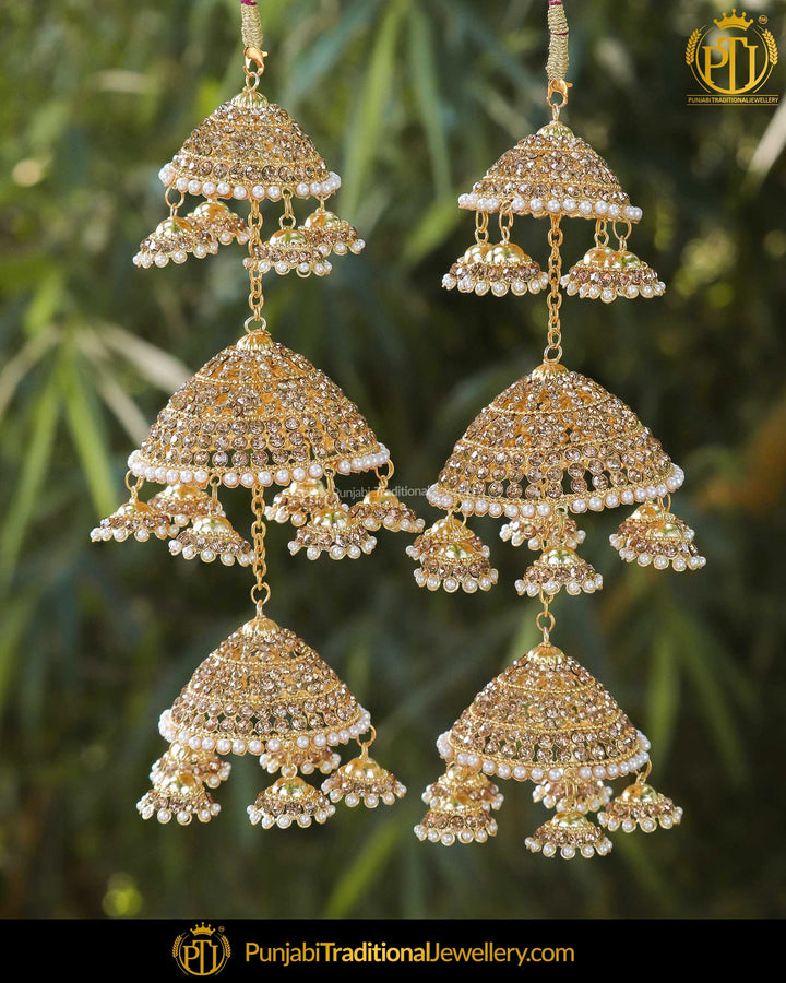 Gold Finished Champagne Stone Pearl Bridal Kalira | Punjabi Traditional Jewellery Exclusive