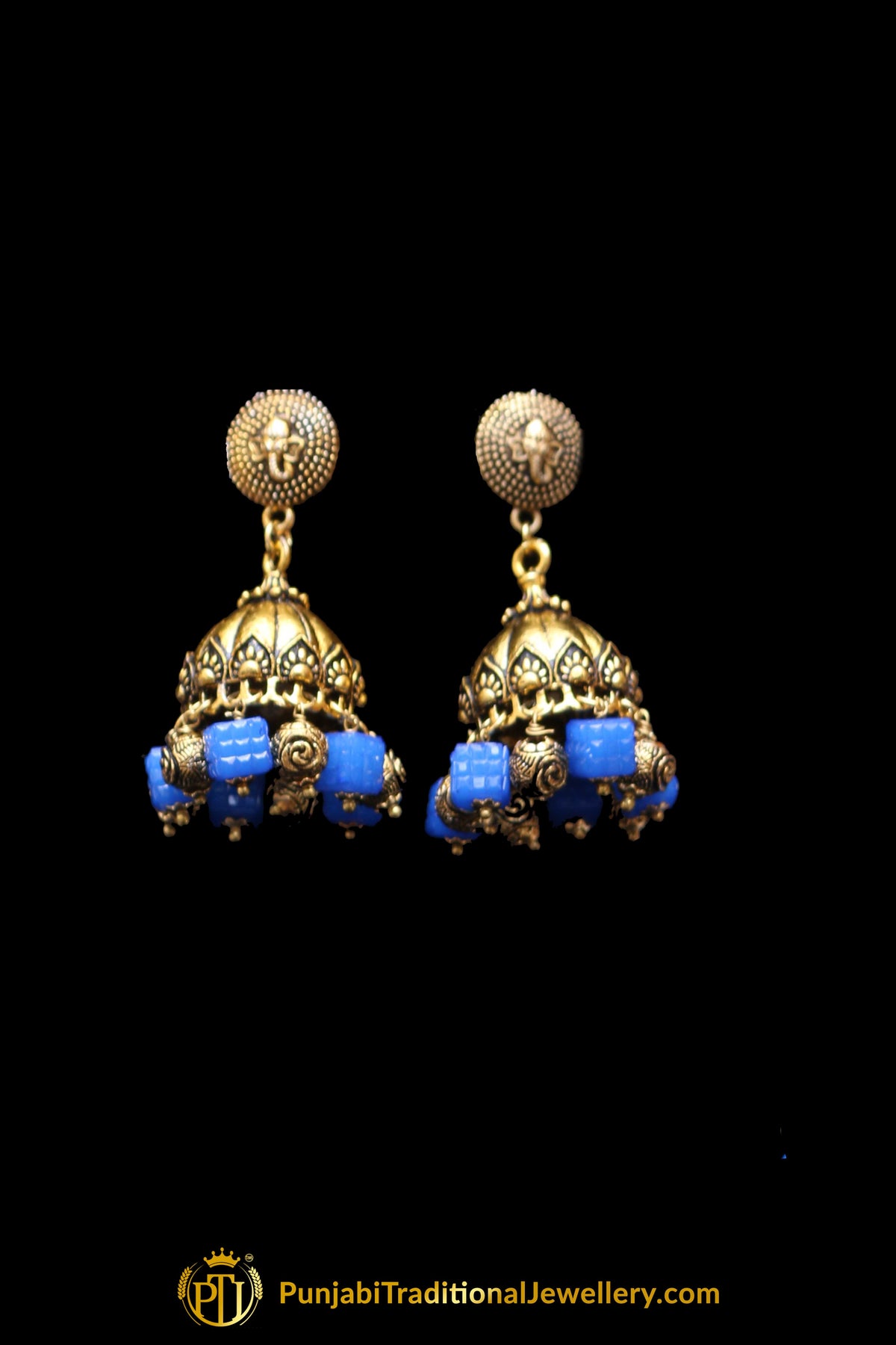 Blue Antique Gold Necklace Set By Punjabi Traditional Jewellery