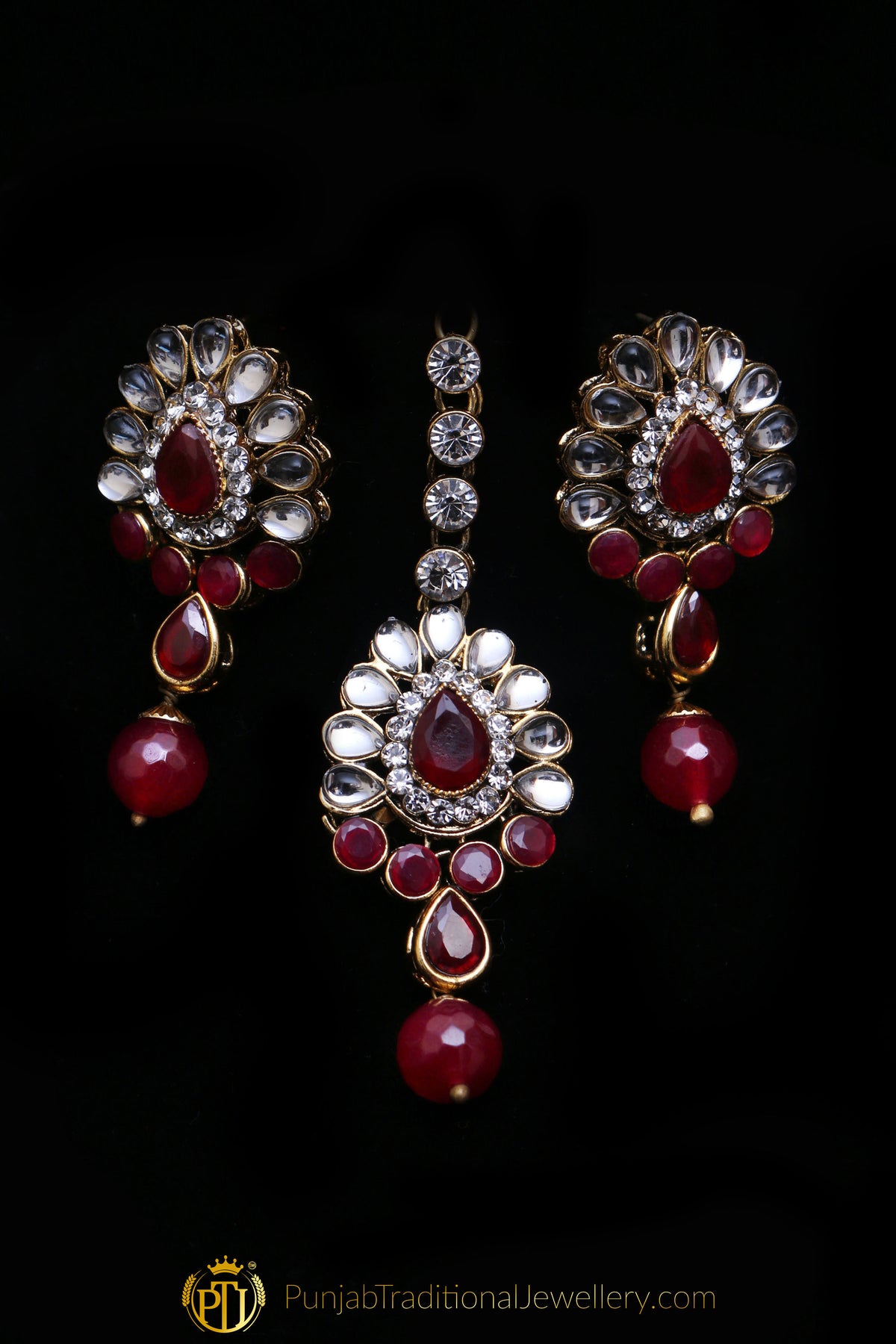 White & Maroon Necklace Set By Punjabi Traditional Jewellery