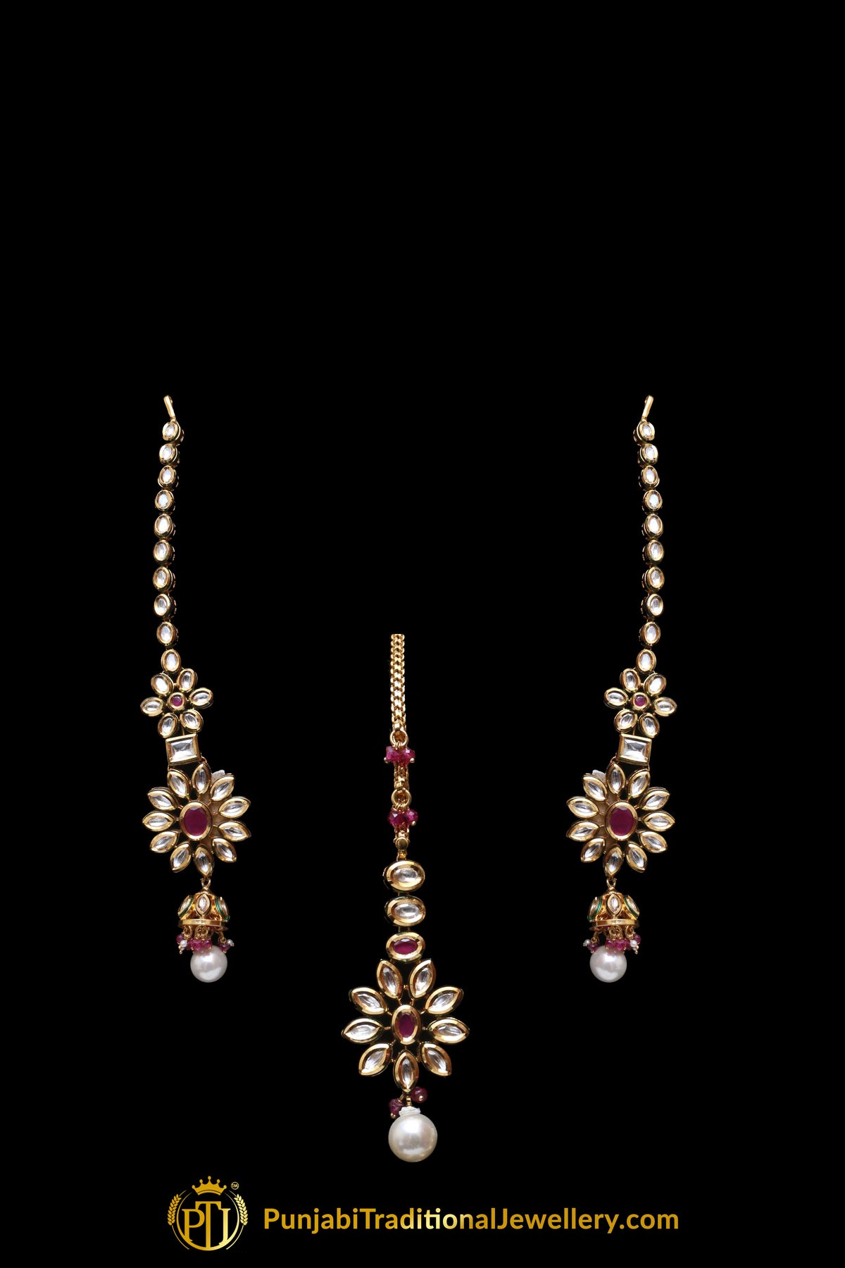 Kundan Necklace Set With Sahare Earrings Red Color By Punjabi Traditional Jewellery