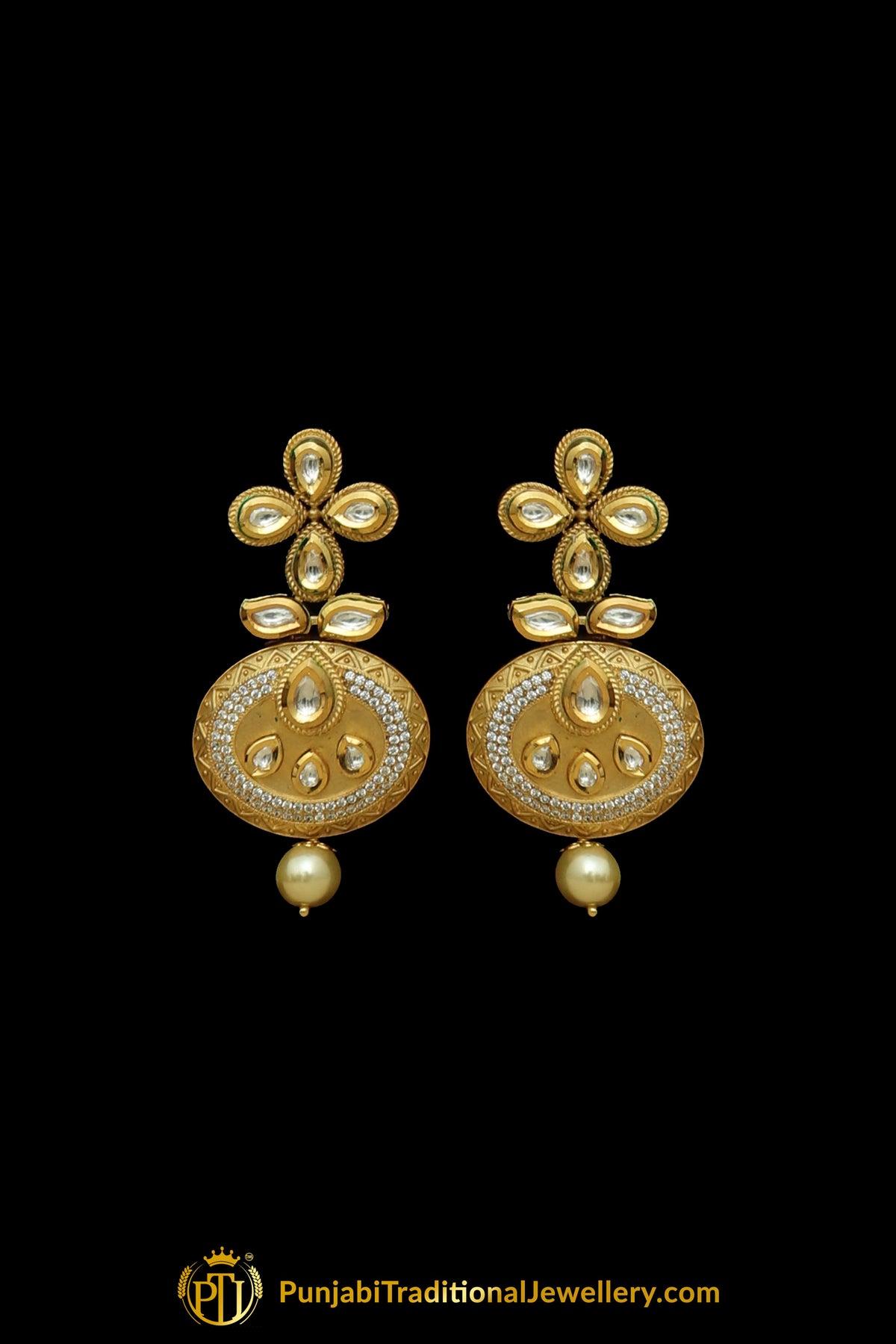 Matt Gold Kundan Pearl Necklace Set By Punjabi Taditional Jewellery