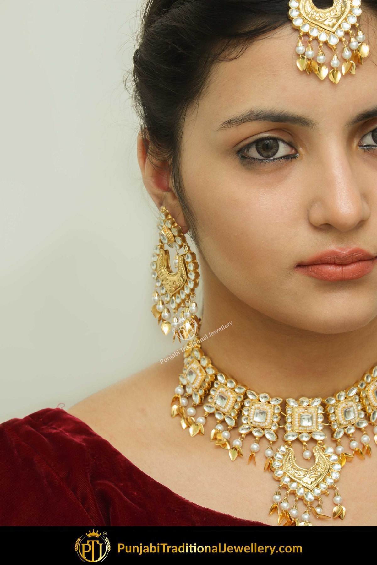 Ghuzayyah Gold Finished Pippal Patti Kundan Necklace Set With Tikka | Punjabi Traditional Jewellery Exclusive