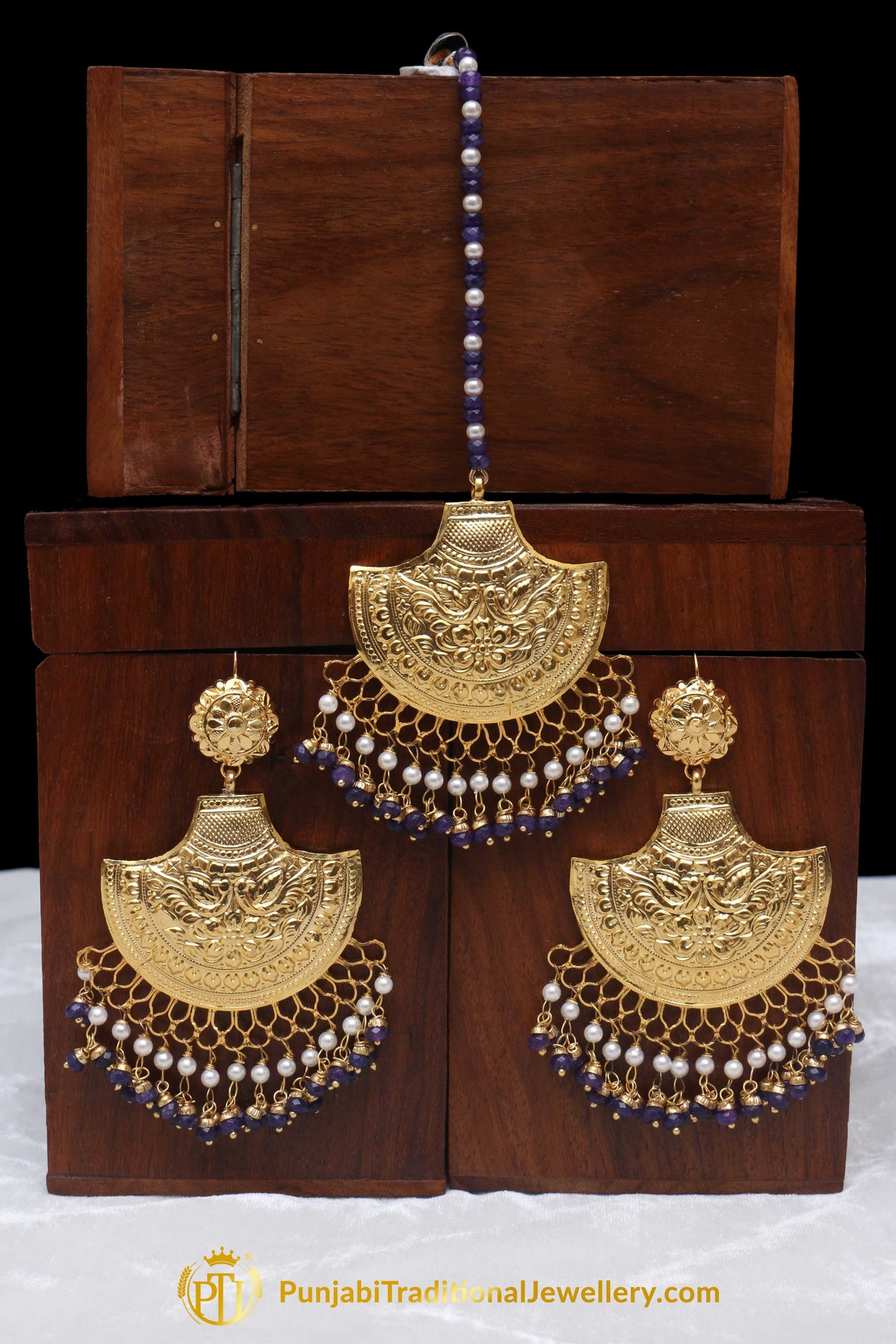 Blue Earring Tikka Set By Punjabi Traditional Jewellery