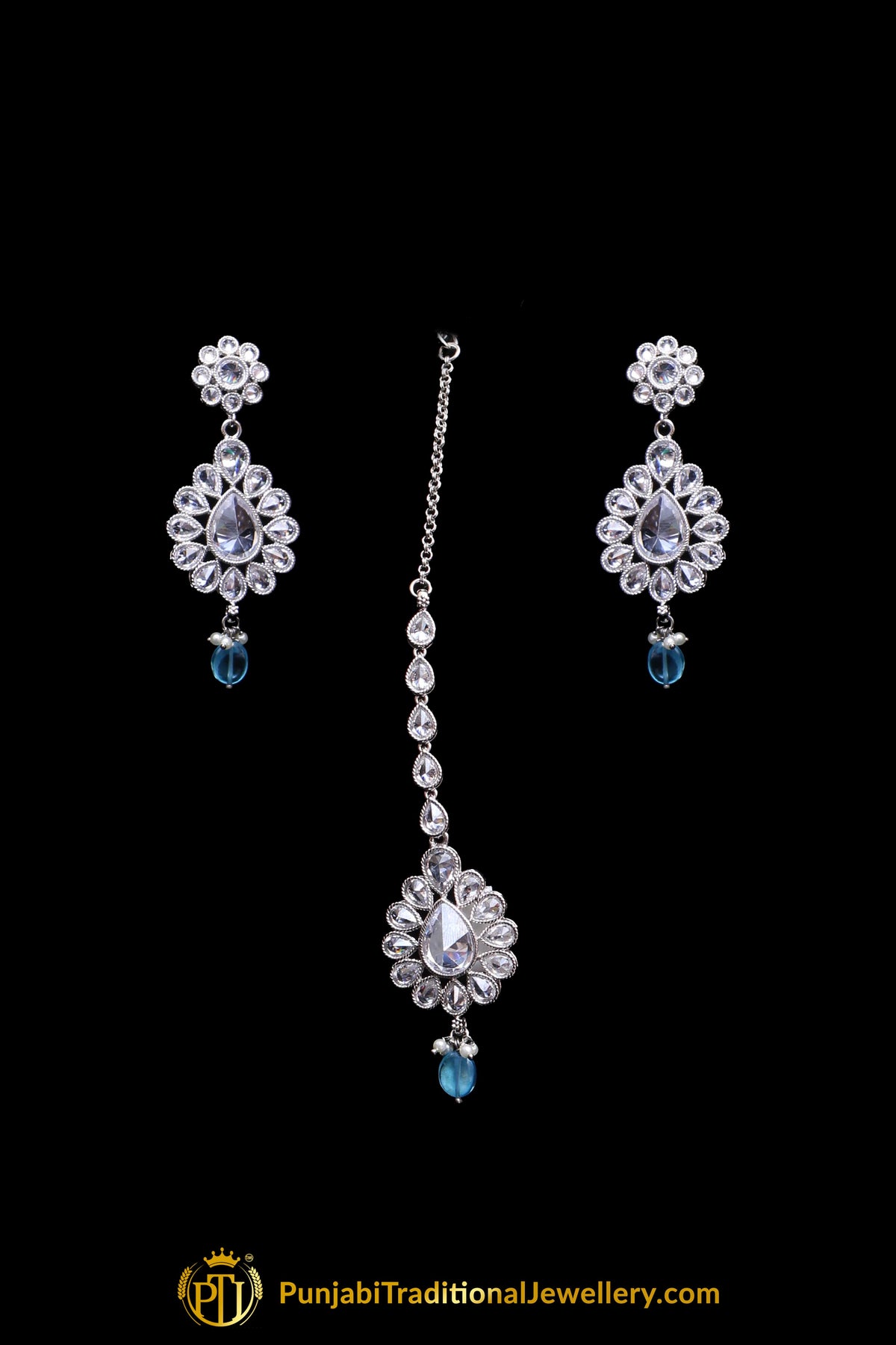 Firozi Polki Necklace Set By Punjabi Traditional Jewellery