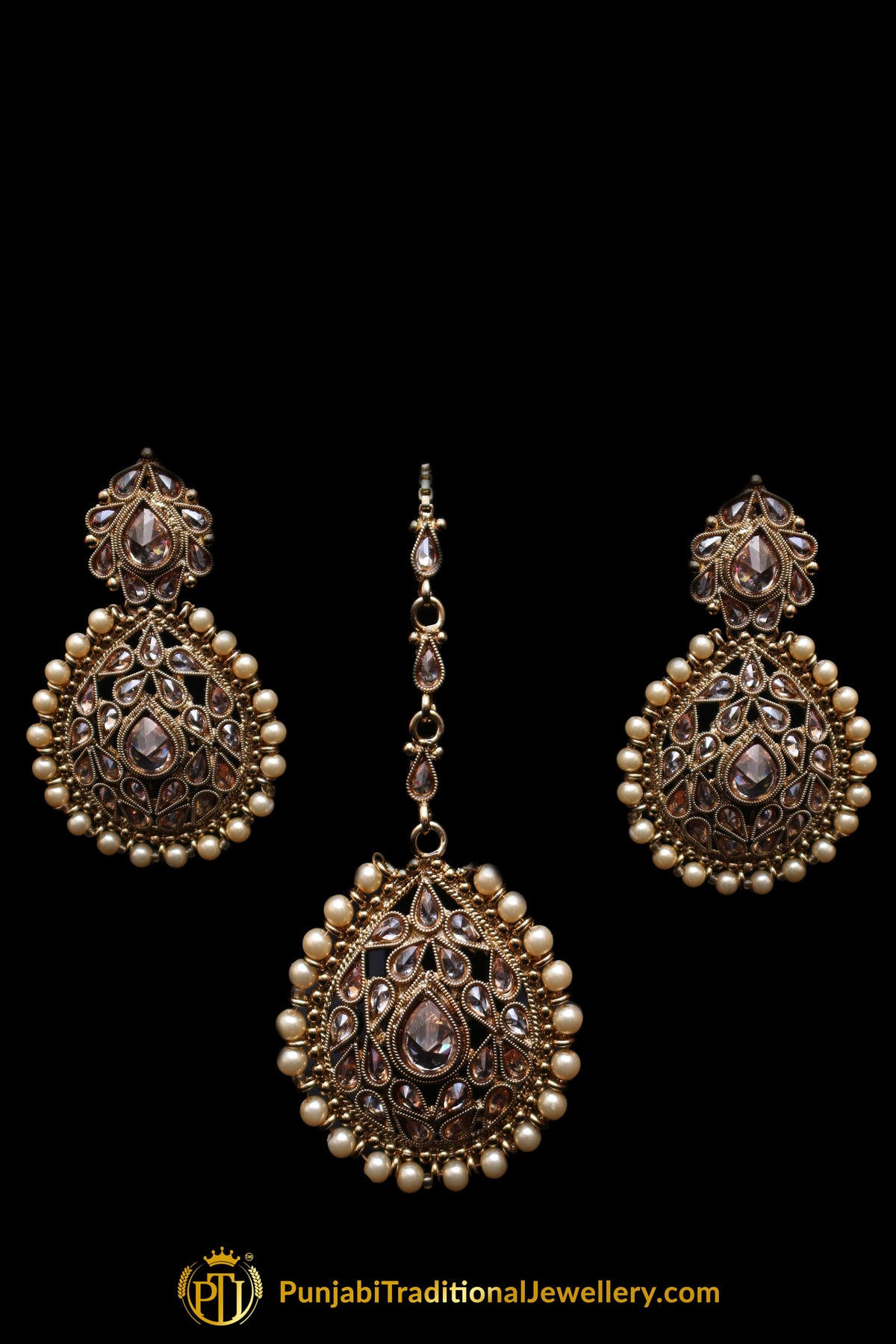 Champagne Stone Necklace Set By Punjabi Traditional Jewellery