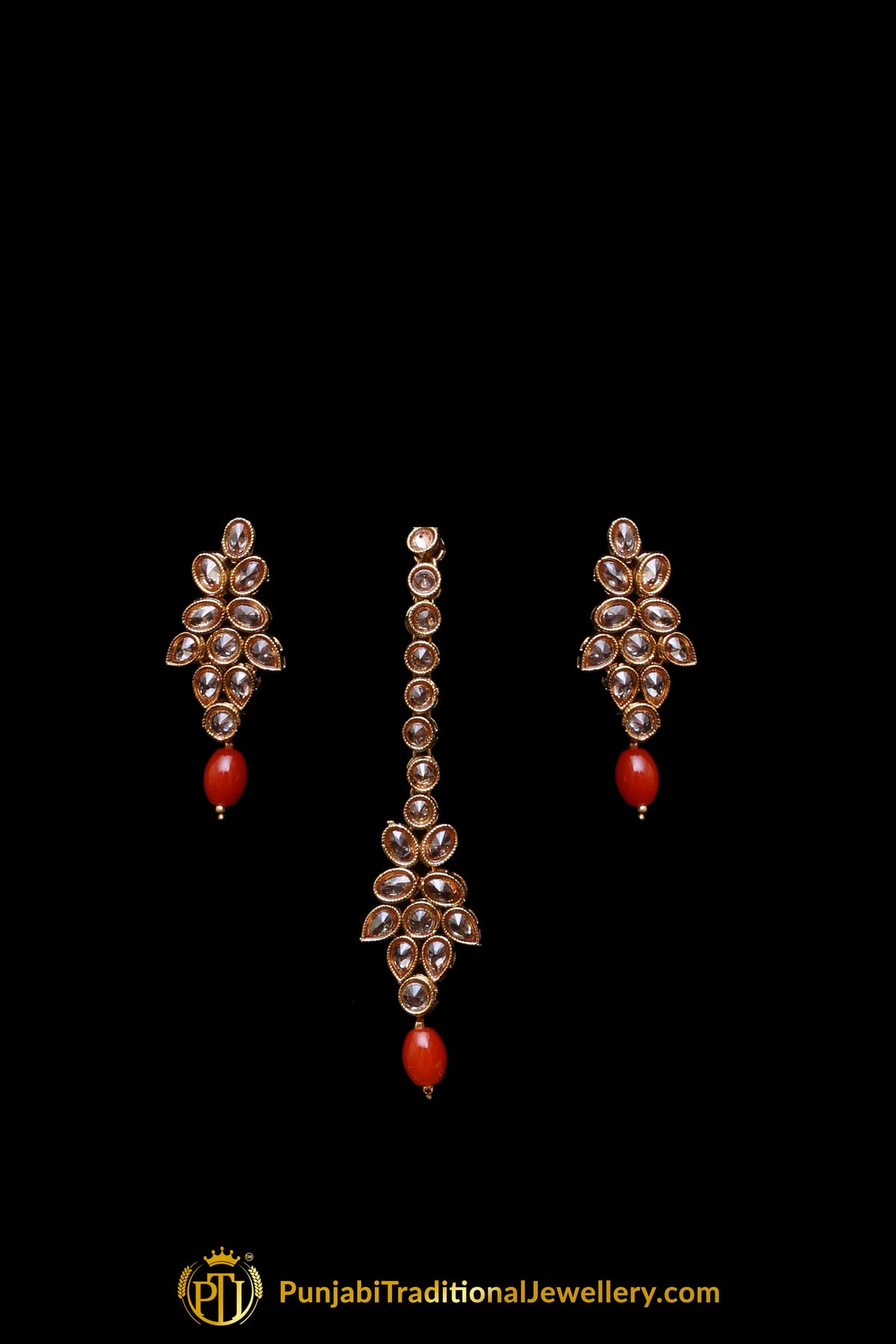 Orange Champagne Stone Necklace Set By Punjabi Taditional Jewellery