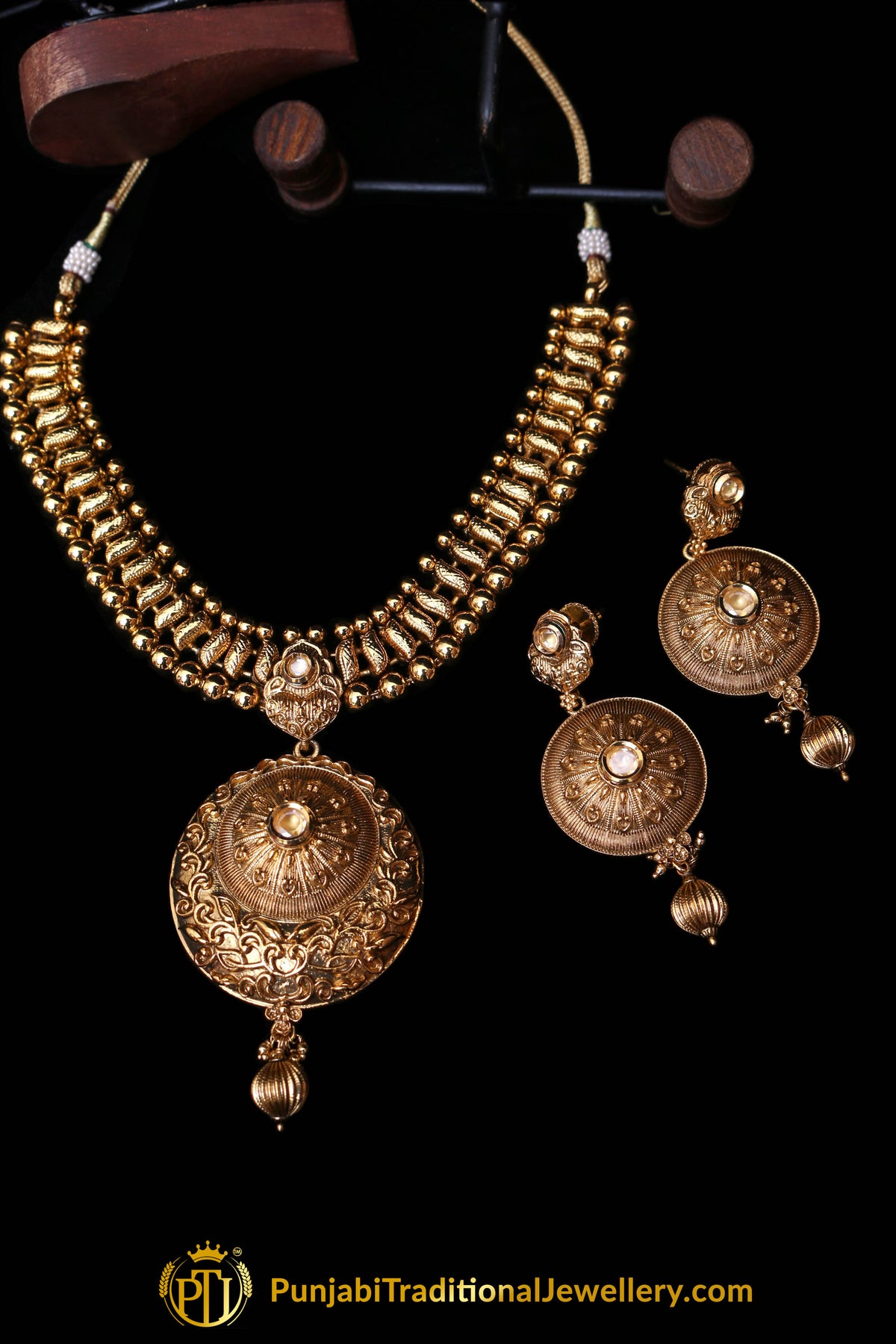 Lihaaz Antique Gold Necklace Set By Punjabi Traditional Jewellery