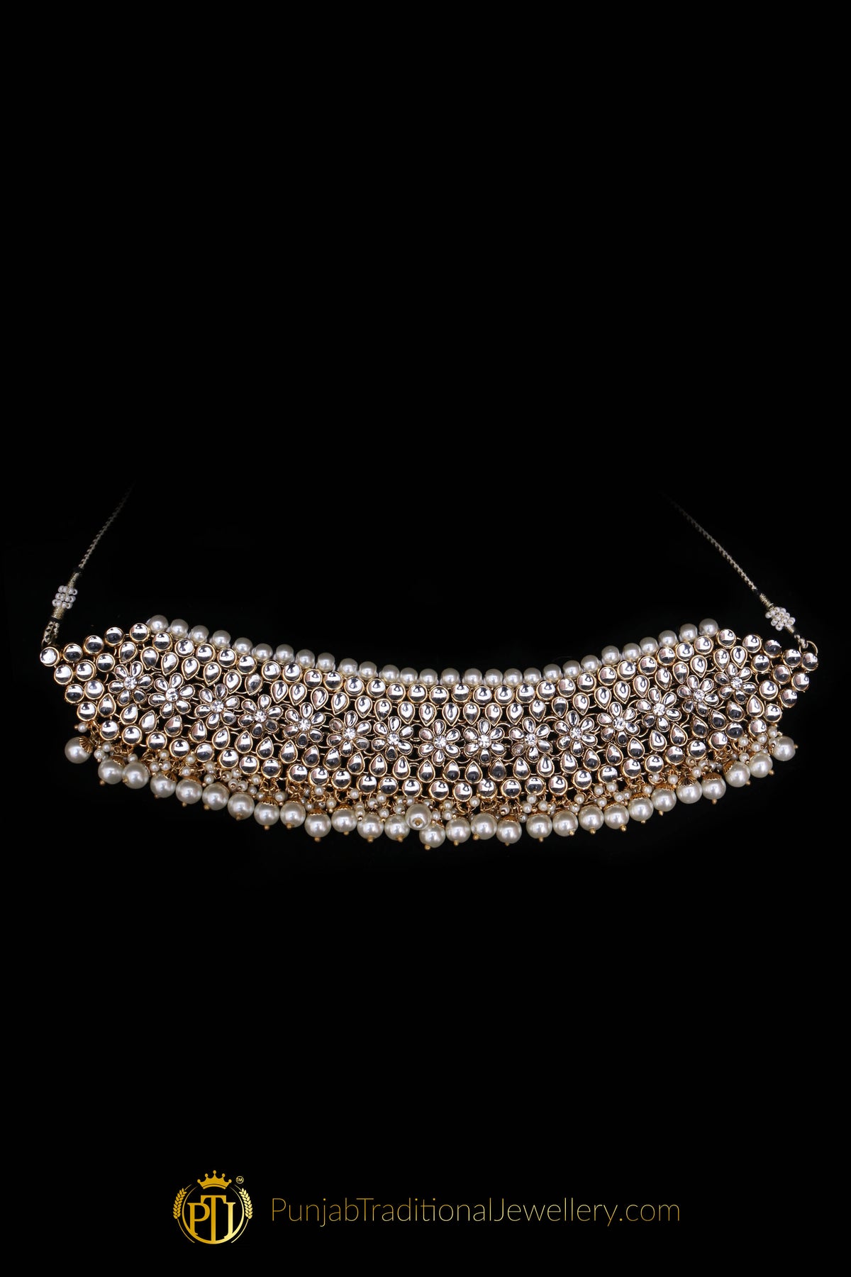 White Pearl Kundan Choker Necklace Set By Punjabi Traditional Jewellery