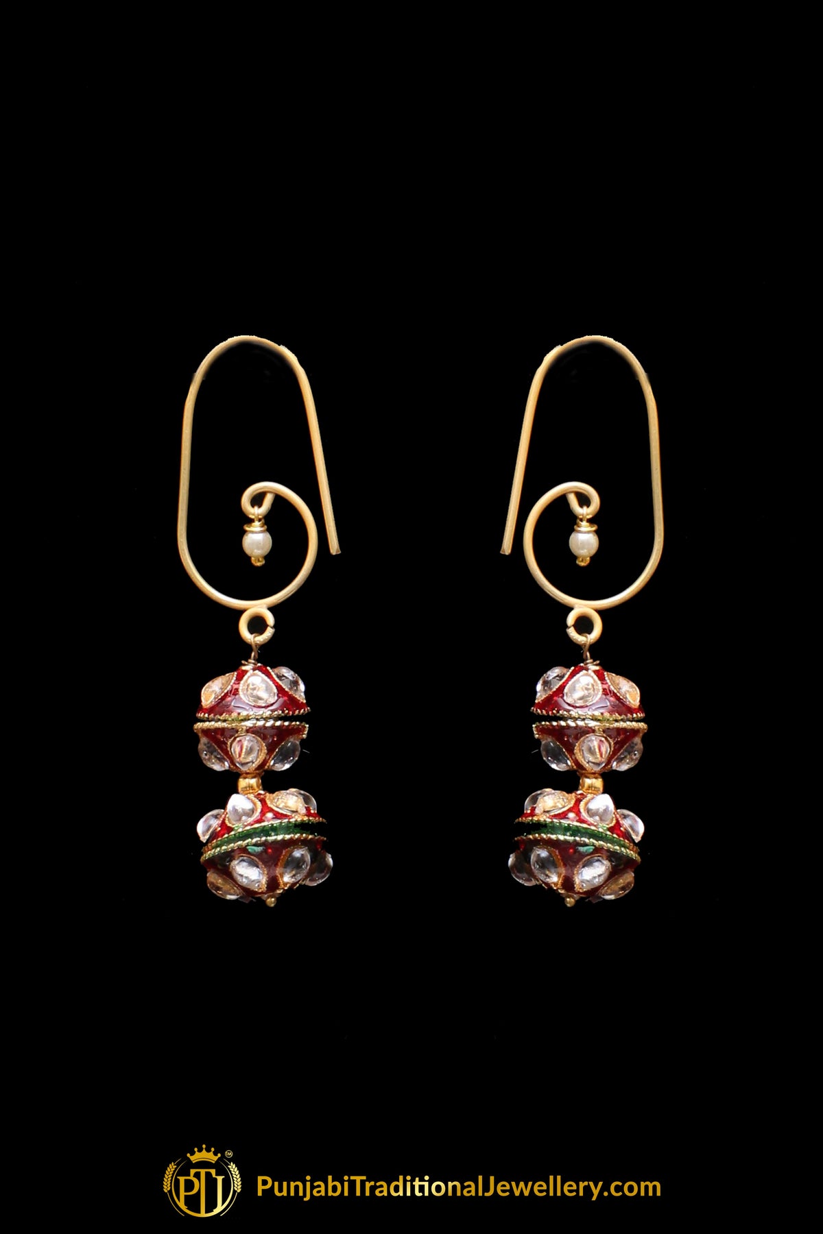 Red Kundan Mala Meena Necklace Set By Punjabi Taditional Jewellery