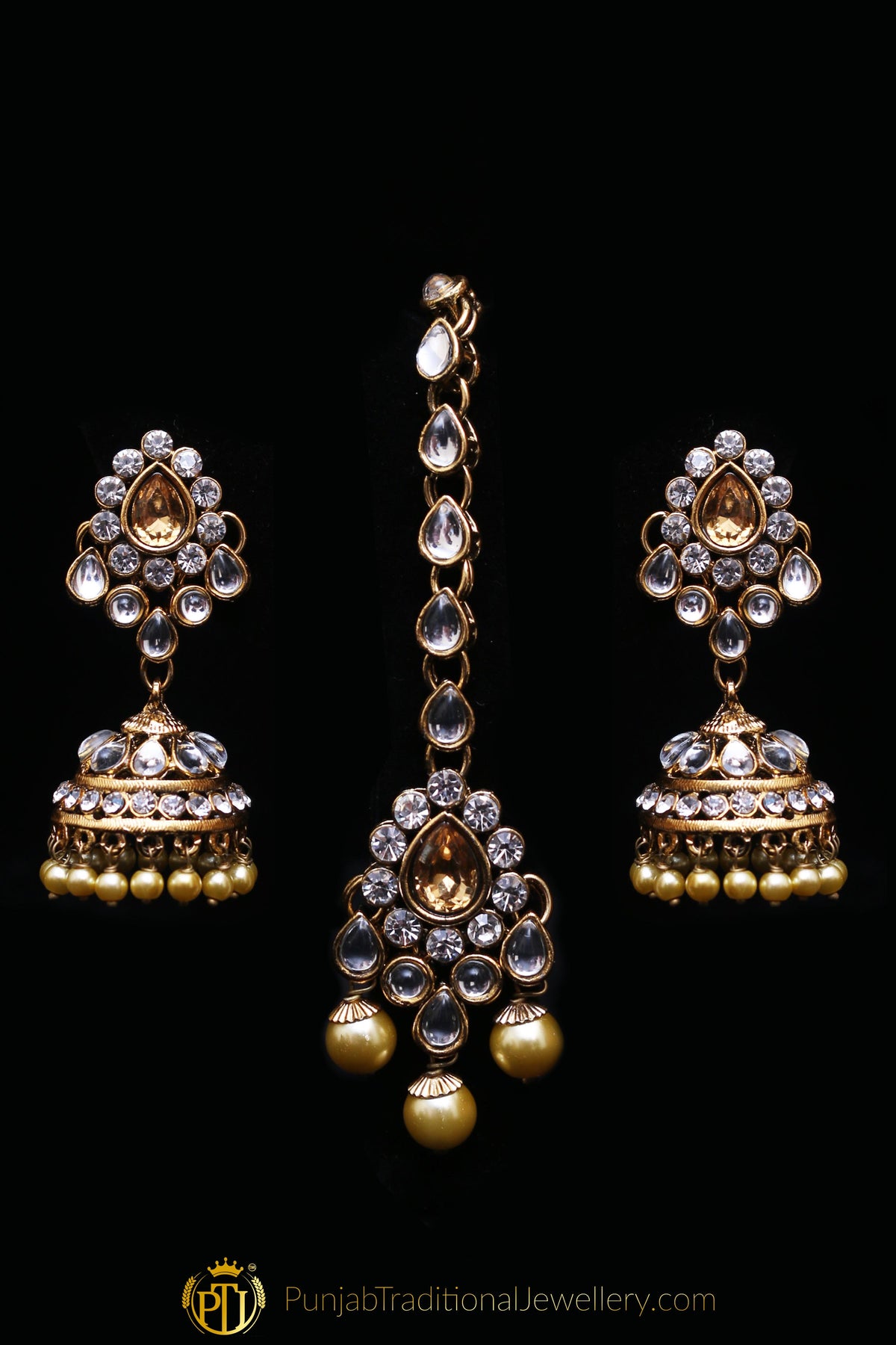 Golden Kundan Choker Necklace Set By Punjabi Traditional Jewellery