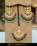 Gold Finished Blue & Green Kundan Earrring Tikka Set | Punjabi Traditional Jewellery Exclusive