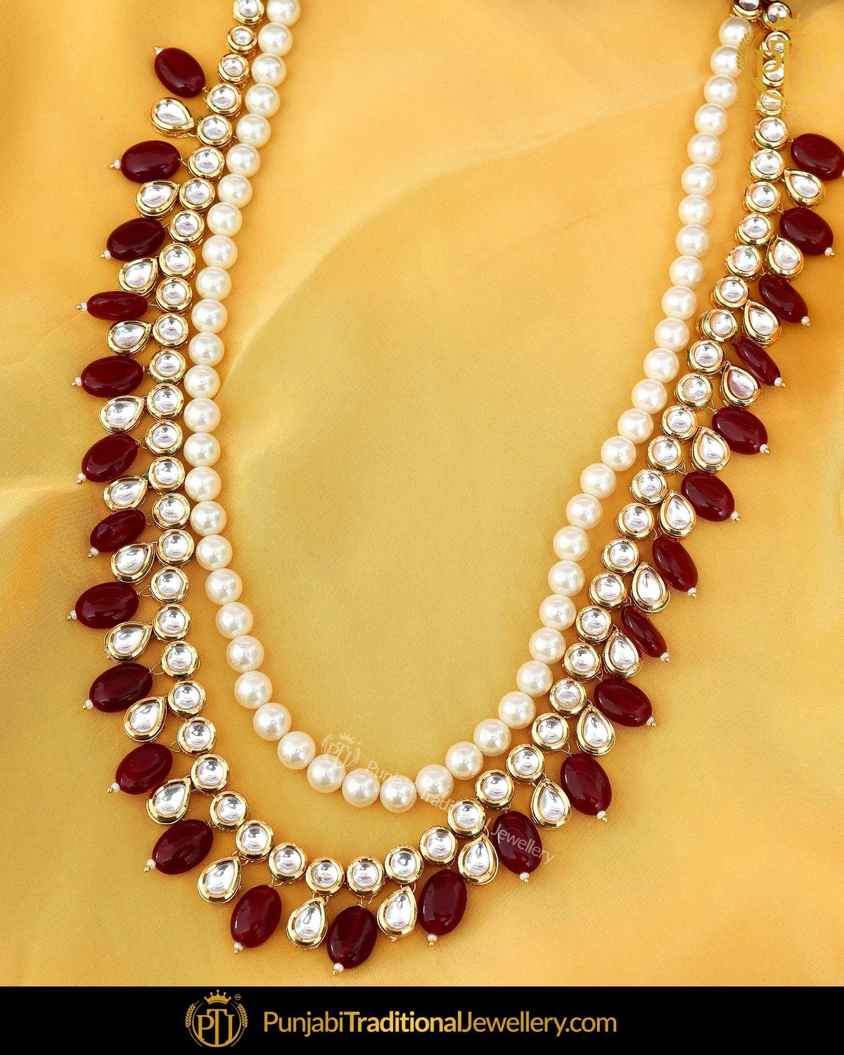 Gold Finished Rubby Kundan Necklace Set | Punjabi Traditional Jewellery Exclusive