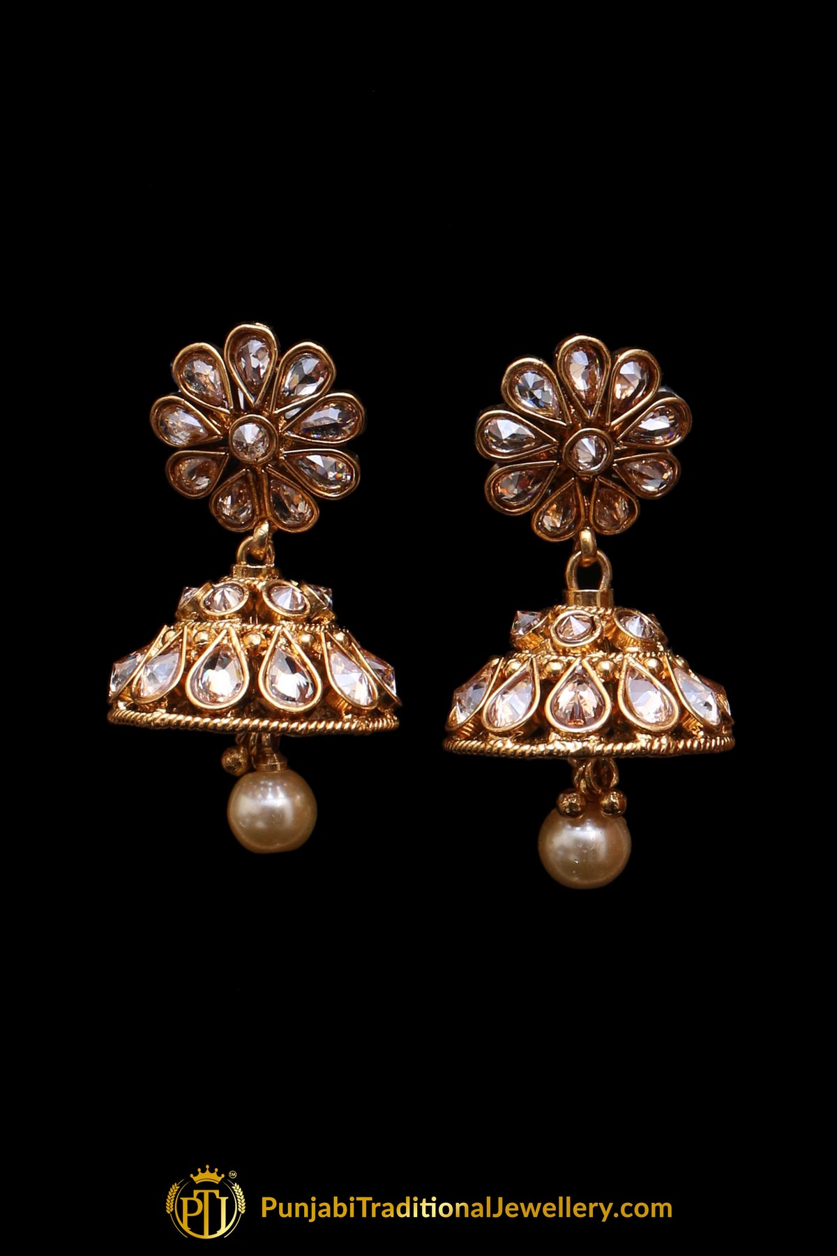 Golden Polki Necklace Set By Punjabi Traditional Jewellery