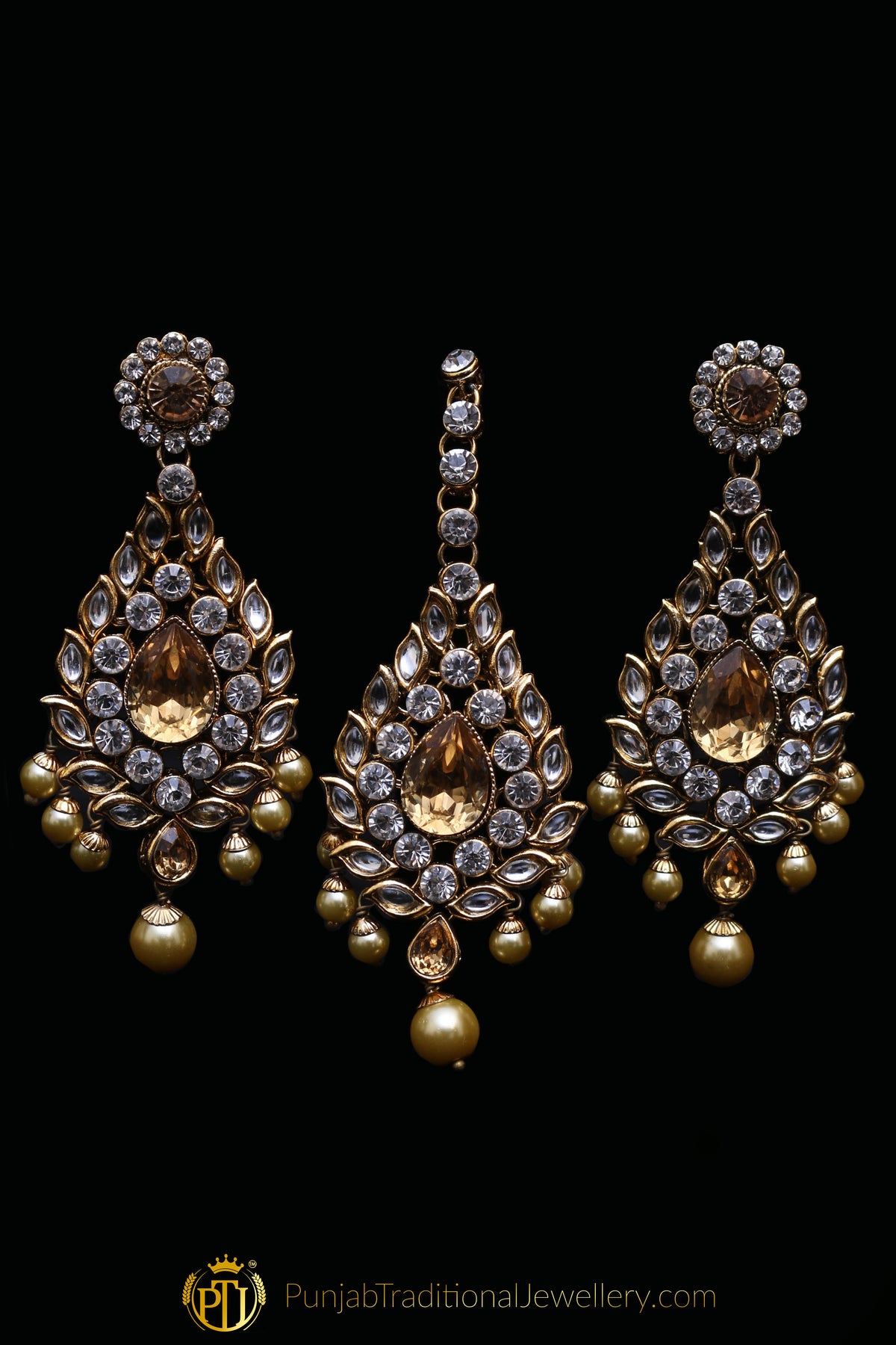 White & Golden Kundan Necklace Set By Punjabi Traditional Jewellery