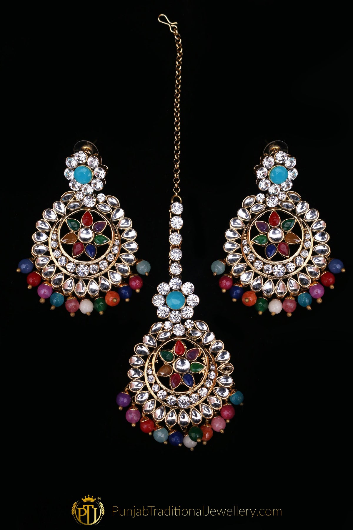 Multi Kundan Choker Necklace Set By Punjabi Traditional Jewellery