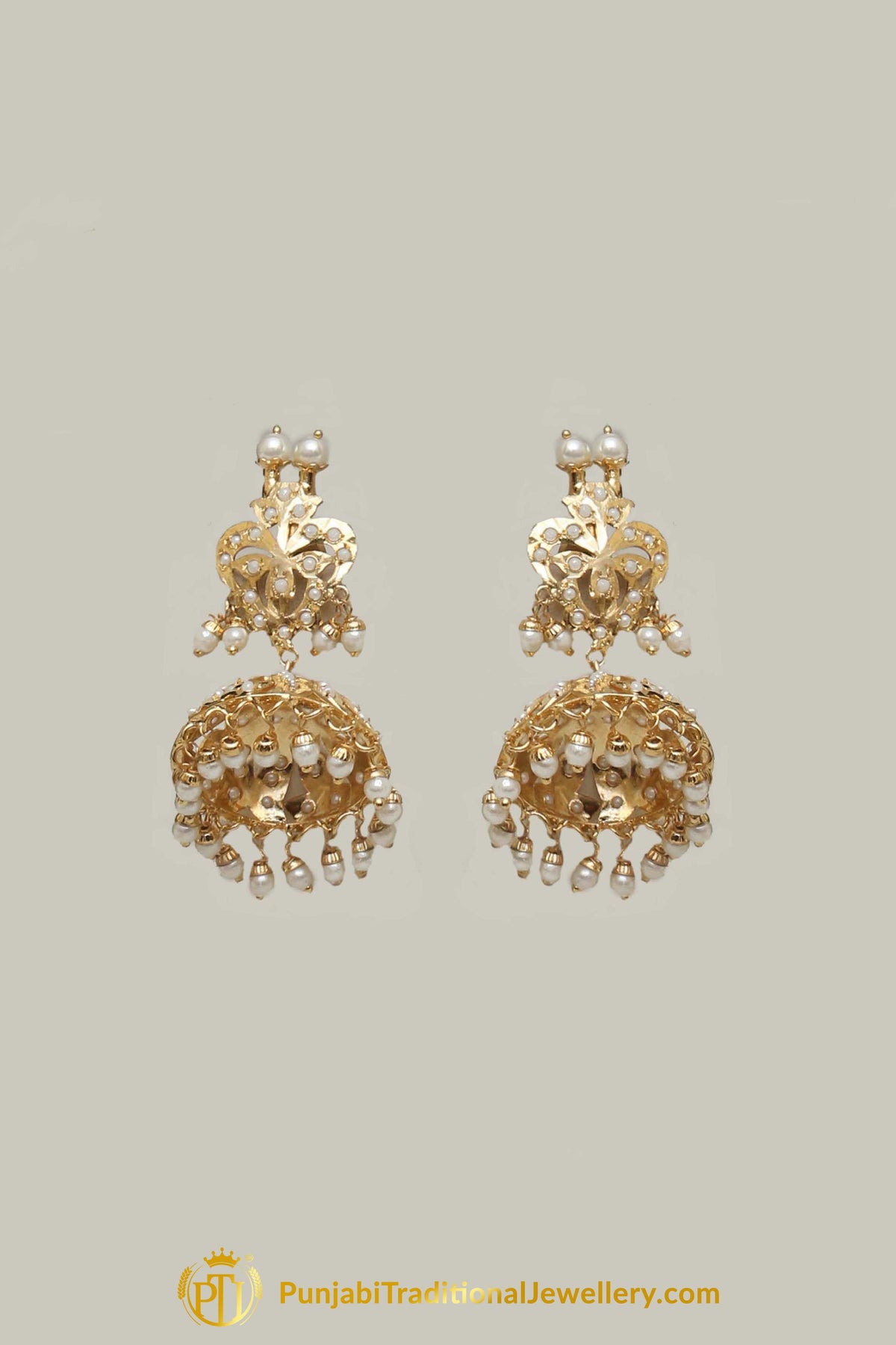 Jadau Golden Pearl Necklace Set By Punjabi Traditional Jewellery