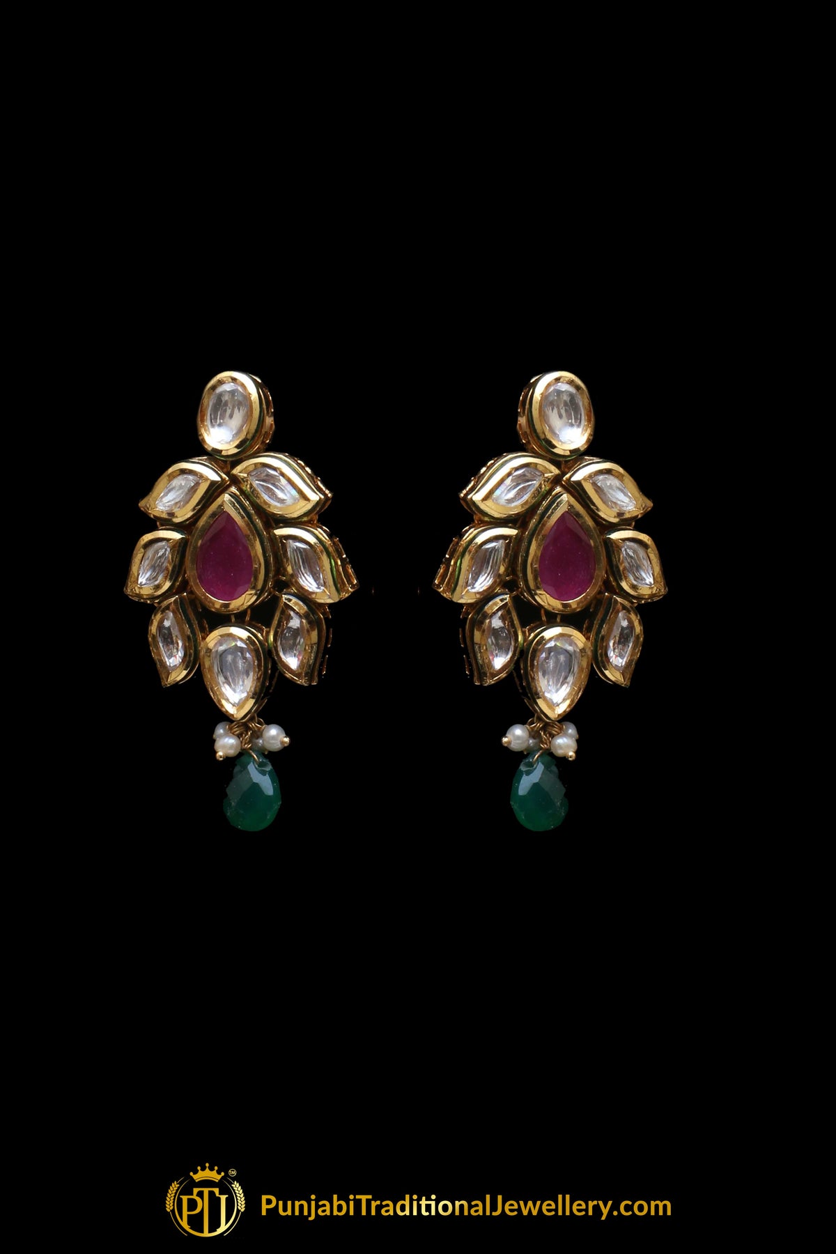 Rubby Panna Kundan Necklace Set By Punjabi Traditional Jewellery