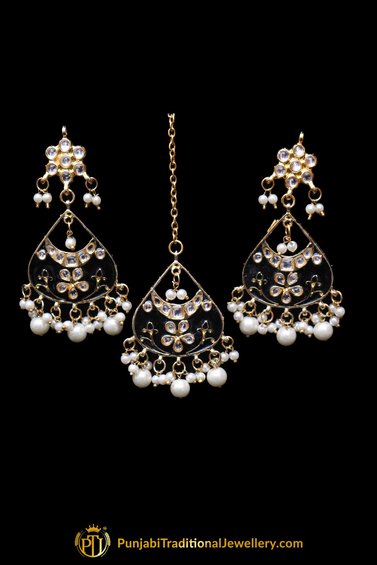 Blue Choker Pearl Kundan Meena Necklace Set By Punjabi Traditional Jewellery