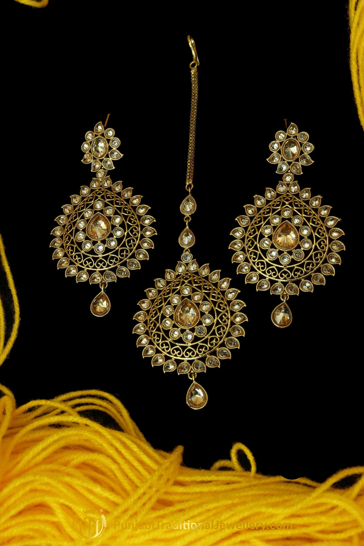 Champagne Stone Earring Tikka Set By Punjabi Traditional Jewellery