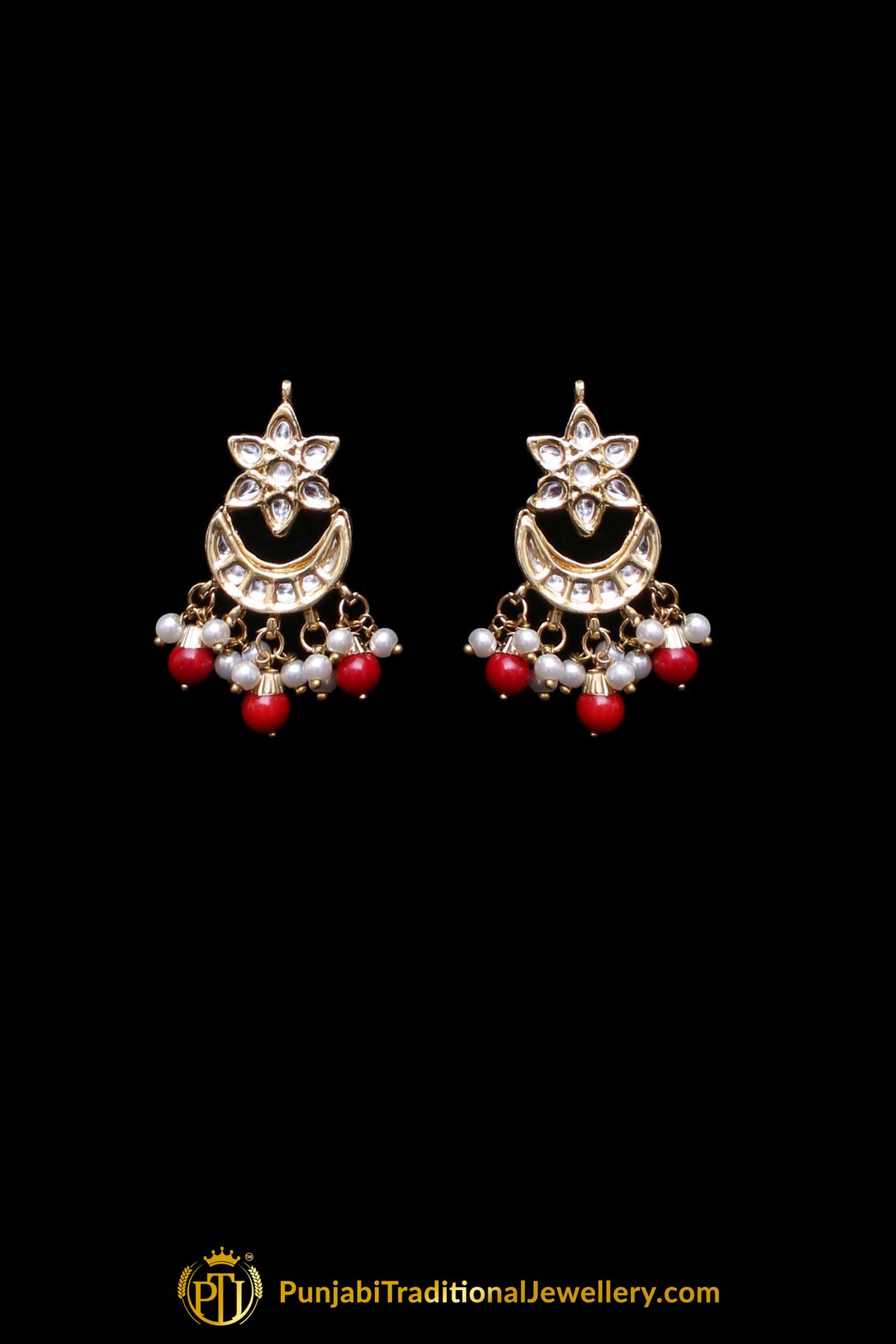 Red Pearl Kundan Necklace Set Punjabi Traditional Jewellery