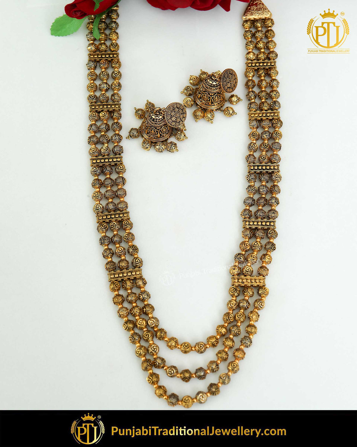 Antique Gold Finished Johda Mala Necklace Set | Punjabi Traditional Jewellery Exclusive