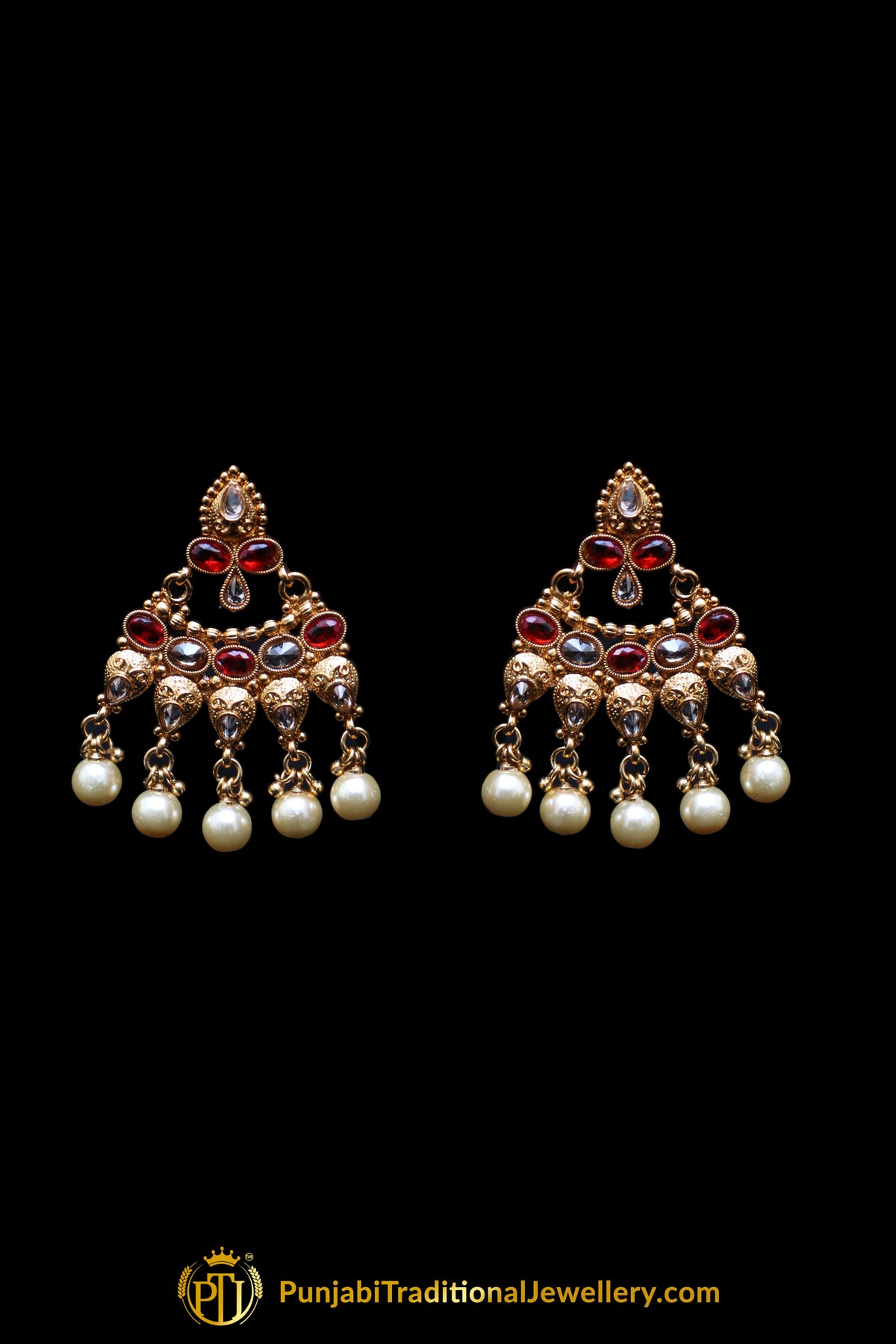 Red Pearl Polki Necklace Set By Punjabi Taditional Jewellery