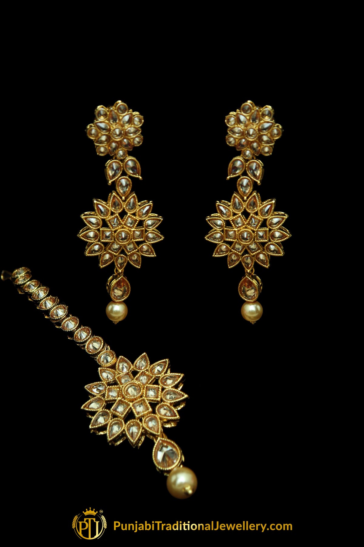 Champagne Stone Pearl Choker Necklace Set By Punjabi Taditional Jewellery