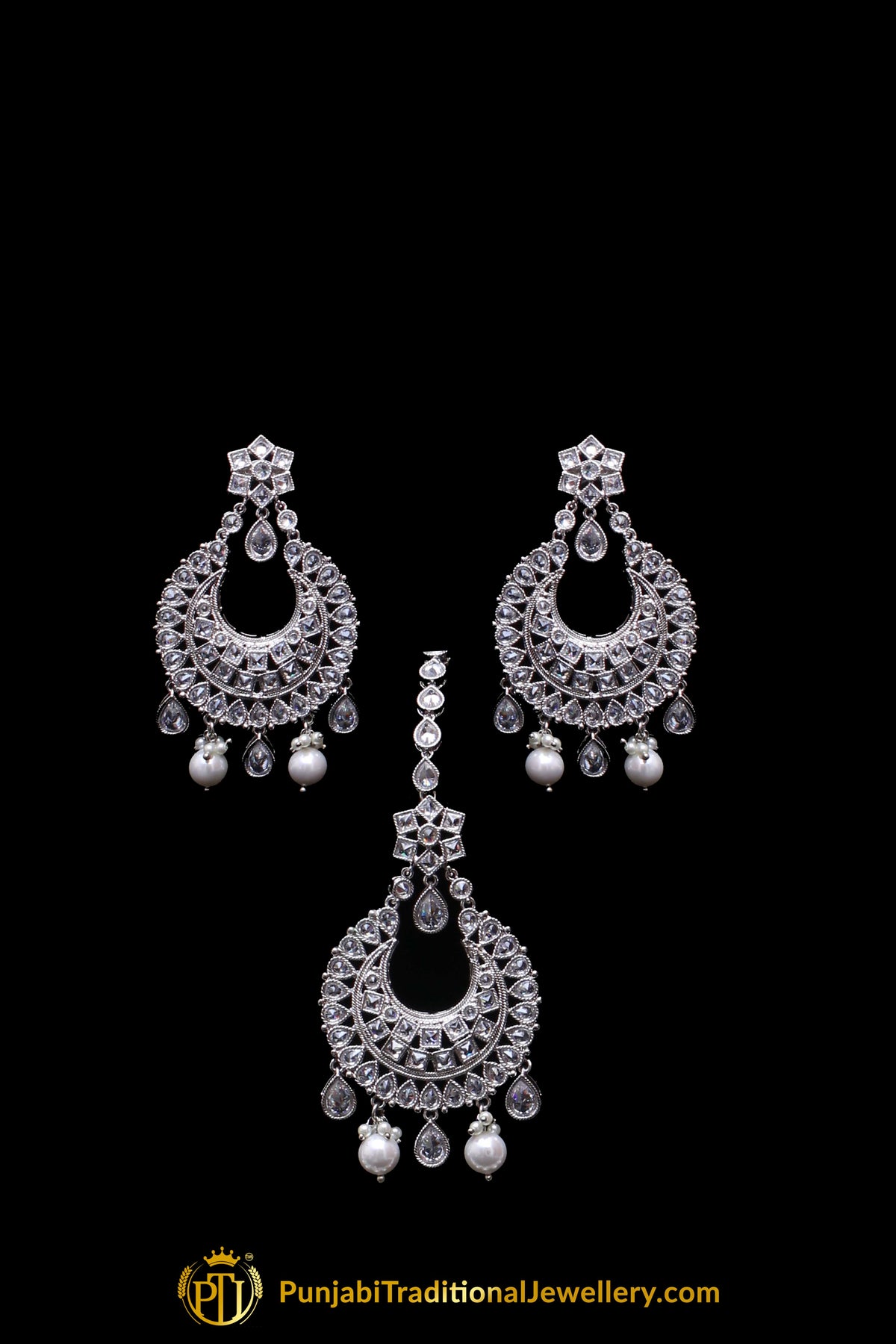 Silver Polki Pearl Necklace Set By Punjabi Traditional Jewellery
